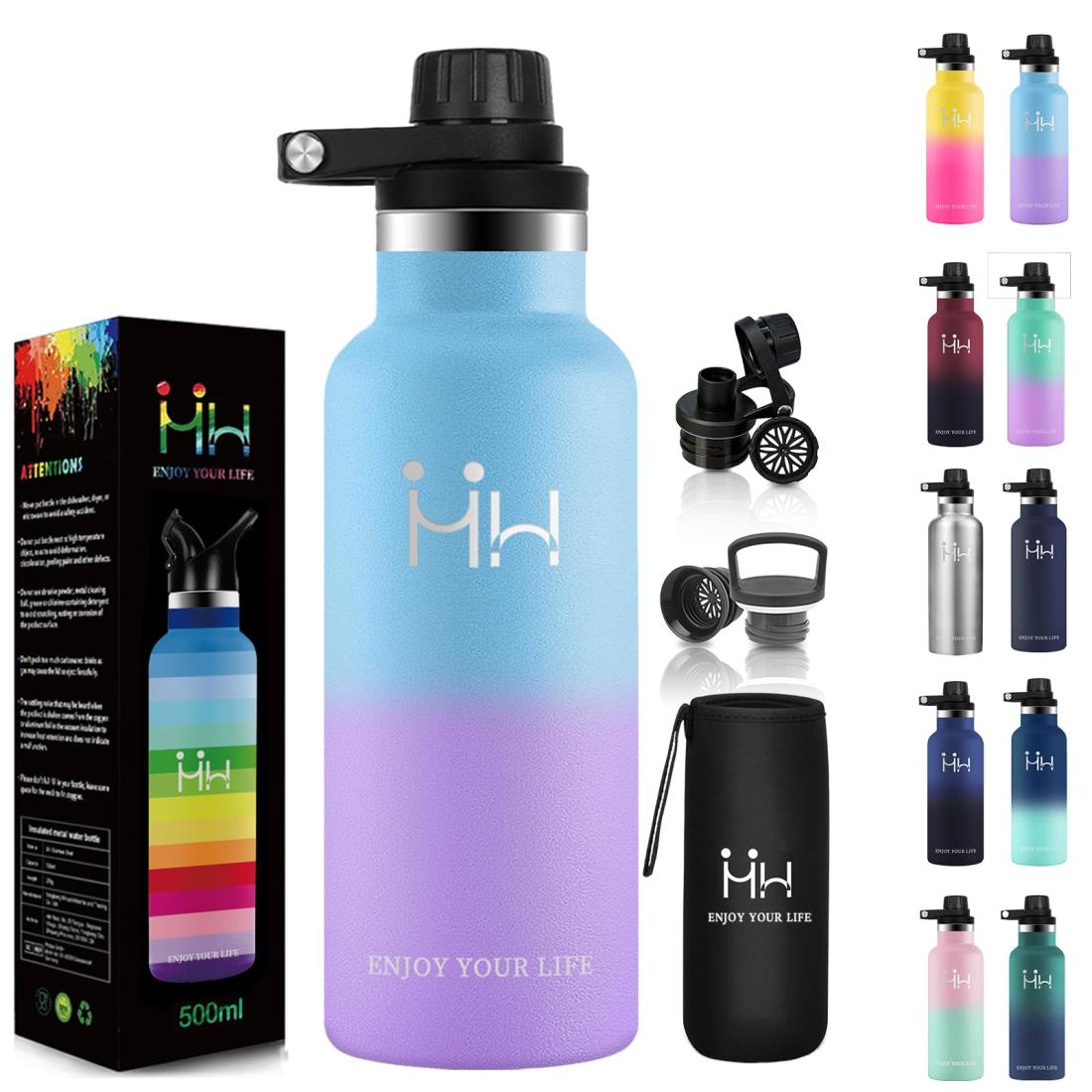 水筒 500ml 直飲み ステンレスボトル 水筒 シームレ ス 大容量 洗いやすい 自転車 ボトル 魔法瓶 コーヒー 炭酸対応 おしゃれ 真空断熱 男の子 保冷 保温 子供 女の子ドリンクボトル