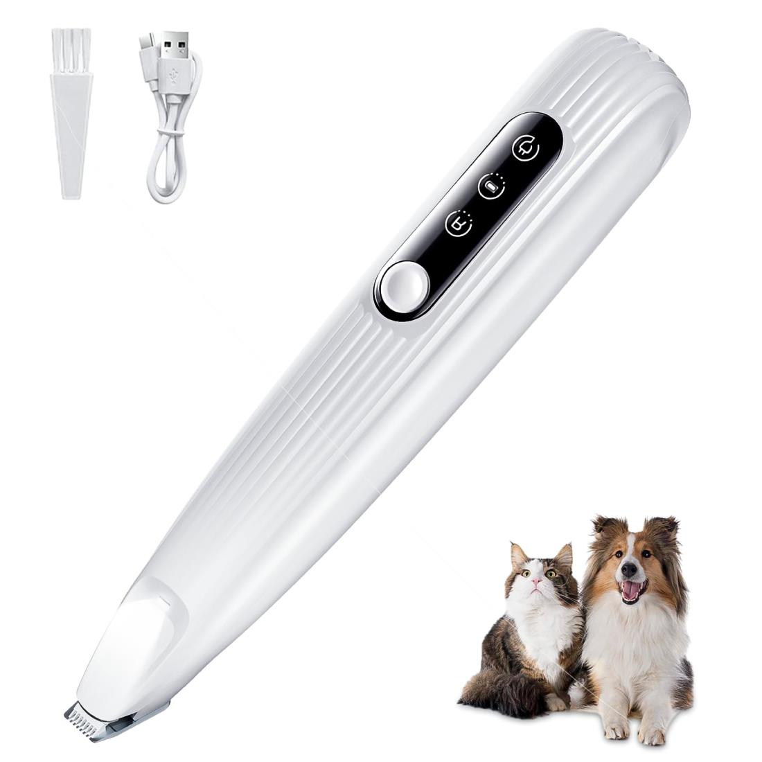 ペット用バリカン【獣医師監修】 犬 バリカン 犬・猫兼用 LEDライト USB-C急速充電 小動物に対応 R形安全刃で 部分カット 足裏 耳裏 顔周り お尻周り 肉球 精密カット コードレス・低騒音・低振動・軽量化 ・日本語説明書付き ホワイト