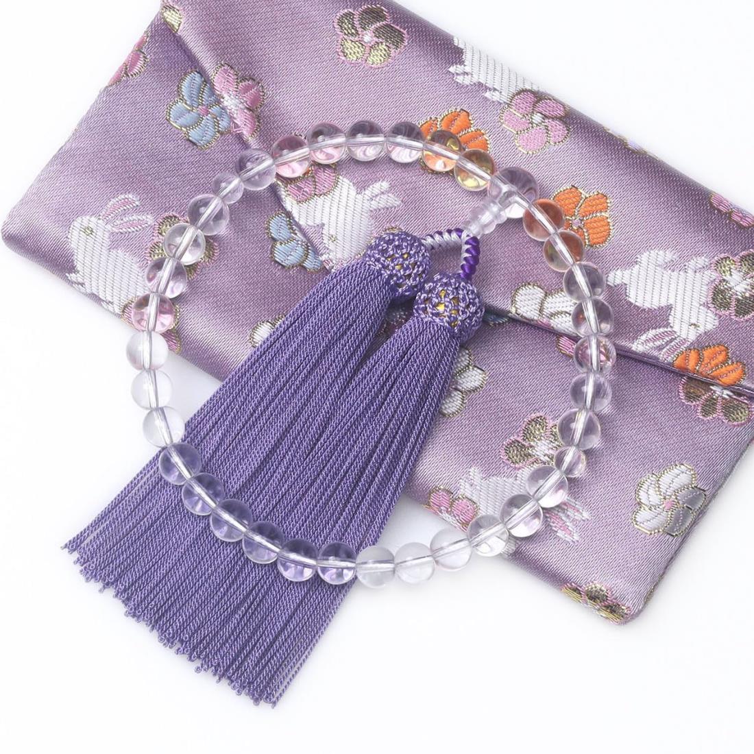 [レオビ-　ストア] LEOBEE 女性用数珠 数珠 本水 晶 マグネット式数珠袋付き 念珠 じゅず 手作り念珠 ..