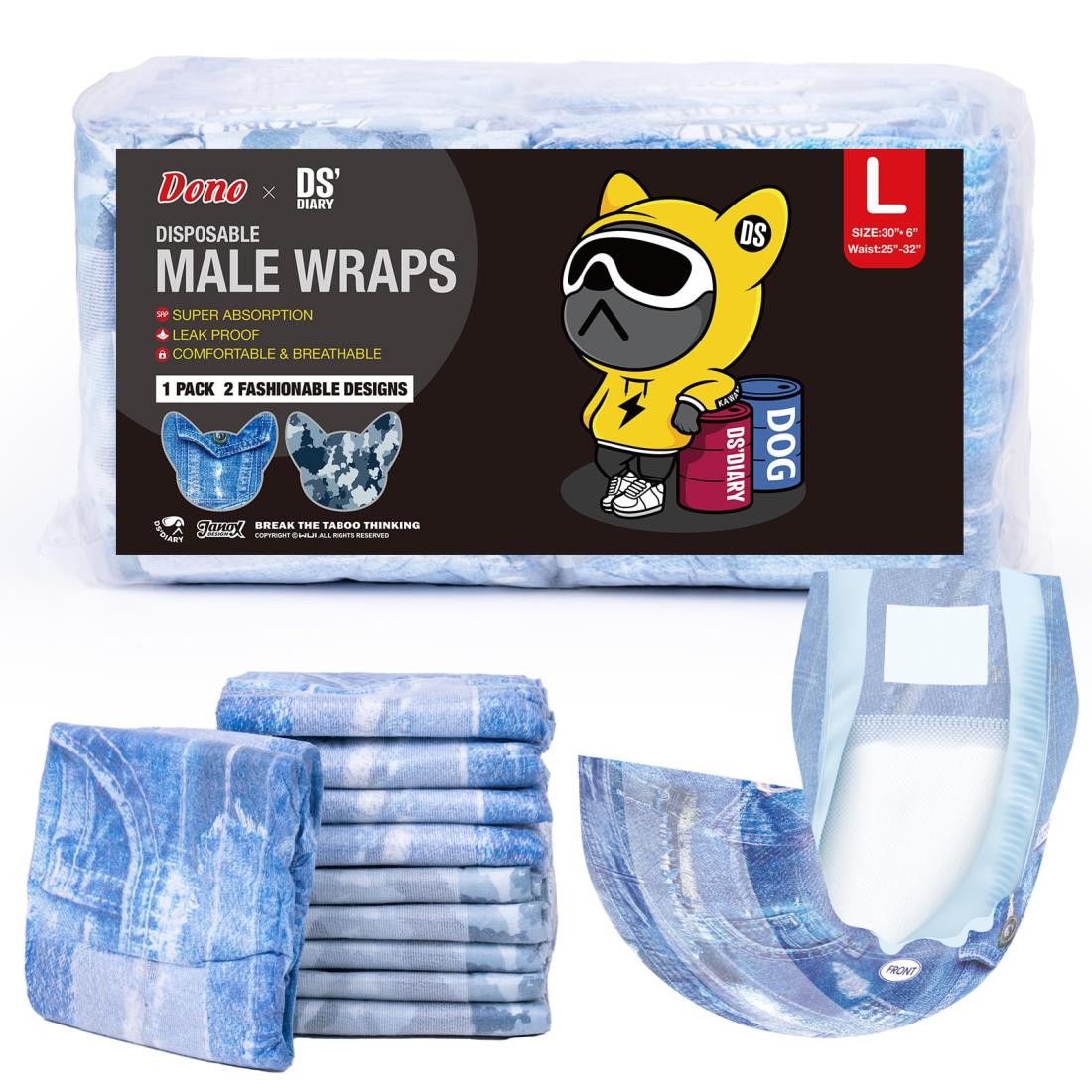 Dono 犬用オムツ 男の子用マナーベルト 幅広ウエスト 2色柄犬用おむつ 男の子用犬腹巻超吸収性 横漏れ防止設計使い捨て犬オムツ おもらし対策 マーキング対策マナーウェア 介護 子犬 成年犬 高齢犬用 Lサイズ24枚入り