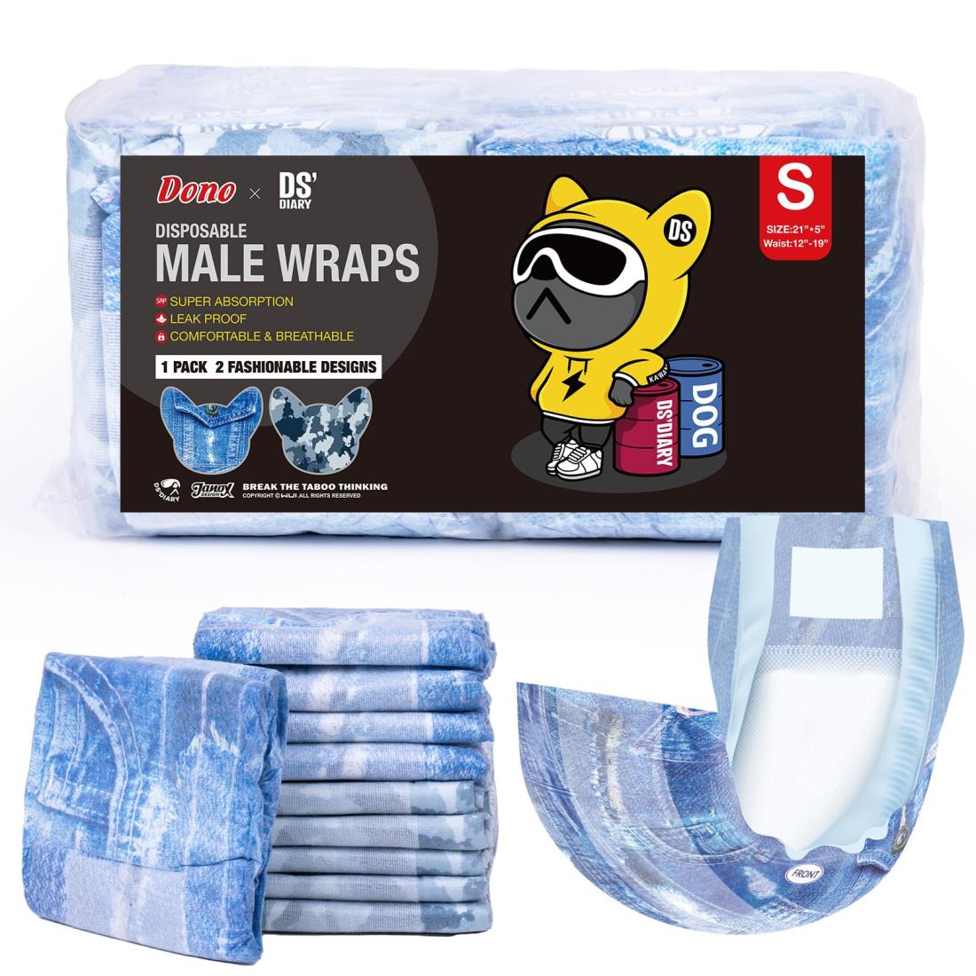 Dono 犬用オムツ 男の子用マナーベルト 幅広ウエスト 2色柄犬用おむつ 男の子用犬腹巻超吸収性 横漏れ防止設計使い捨て犬オムツ おもらし対策 マーキング対策紙おむつ 介護 子犬 成年犬 高齢犬用 sサイズ24枚入り