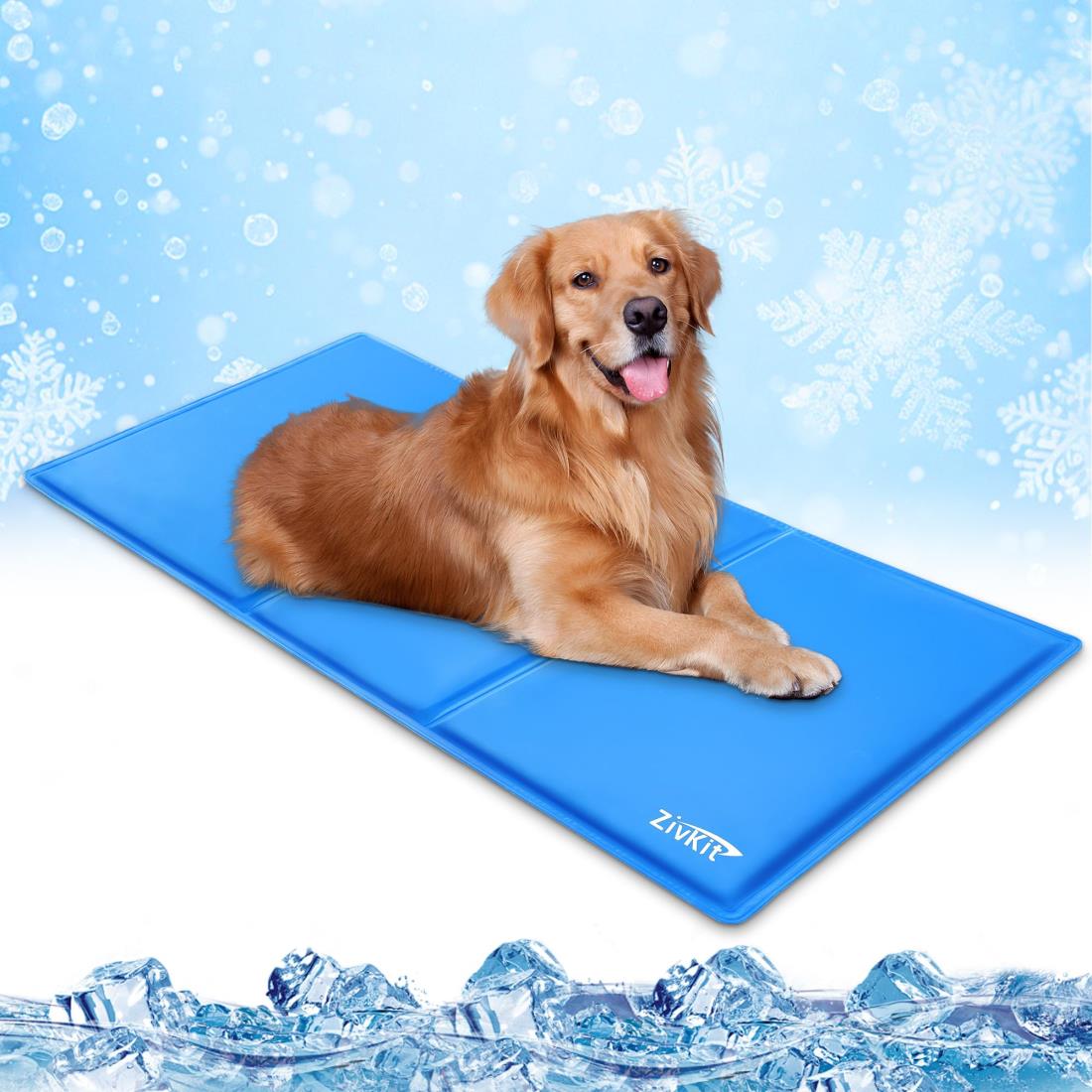 Zivkit ペットひんやりマット犬 猫 夏用 冷感ジェルマット ペット冷却マット 暑さ熱中症対策 ペット人間兼用 クールマット 防水洗える 折り畳み可 ジェルシート 多用途 猫 小中大型犬対応 (ブルー, L（90x50cm）)