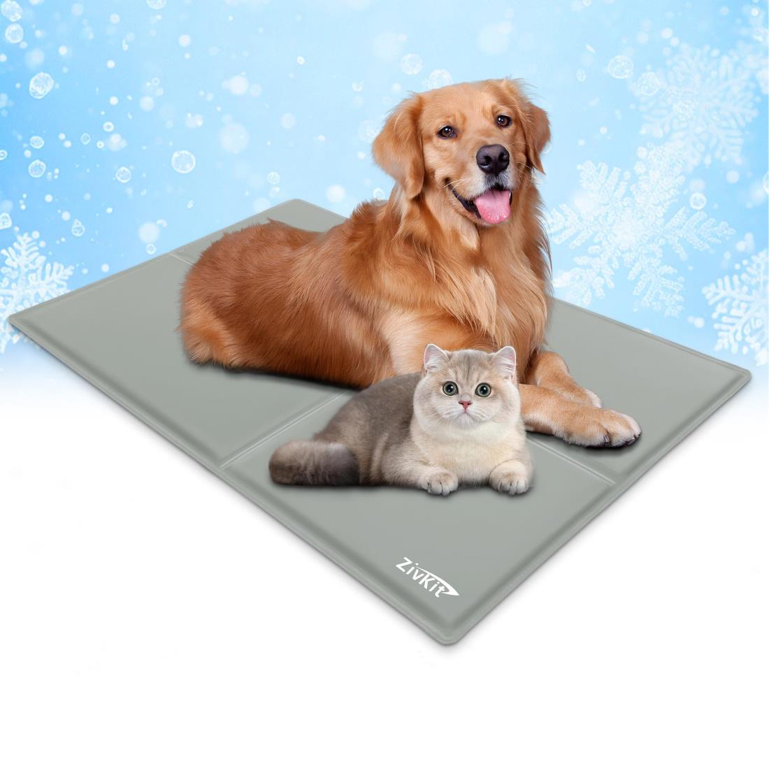 Zivkit ペットひんやりマット犬 猫 夏用 冷感ジェルマット ペット冷却マット 暑さ熱中症対策 ペット人間兼用 クールマット 防水洗える 折り畳み可 ジェルシート 多用途 猫 小中大型犬対応 (グレー, XL（120x80cm）)