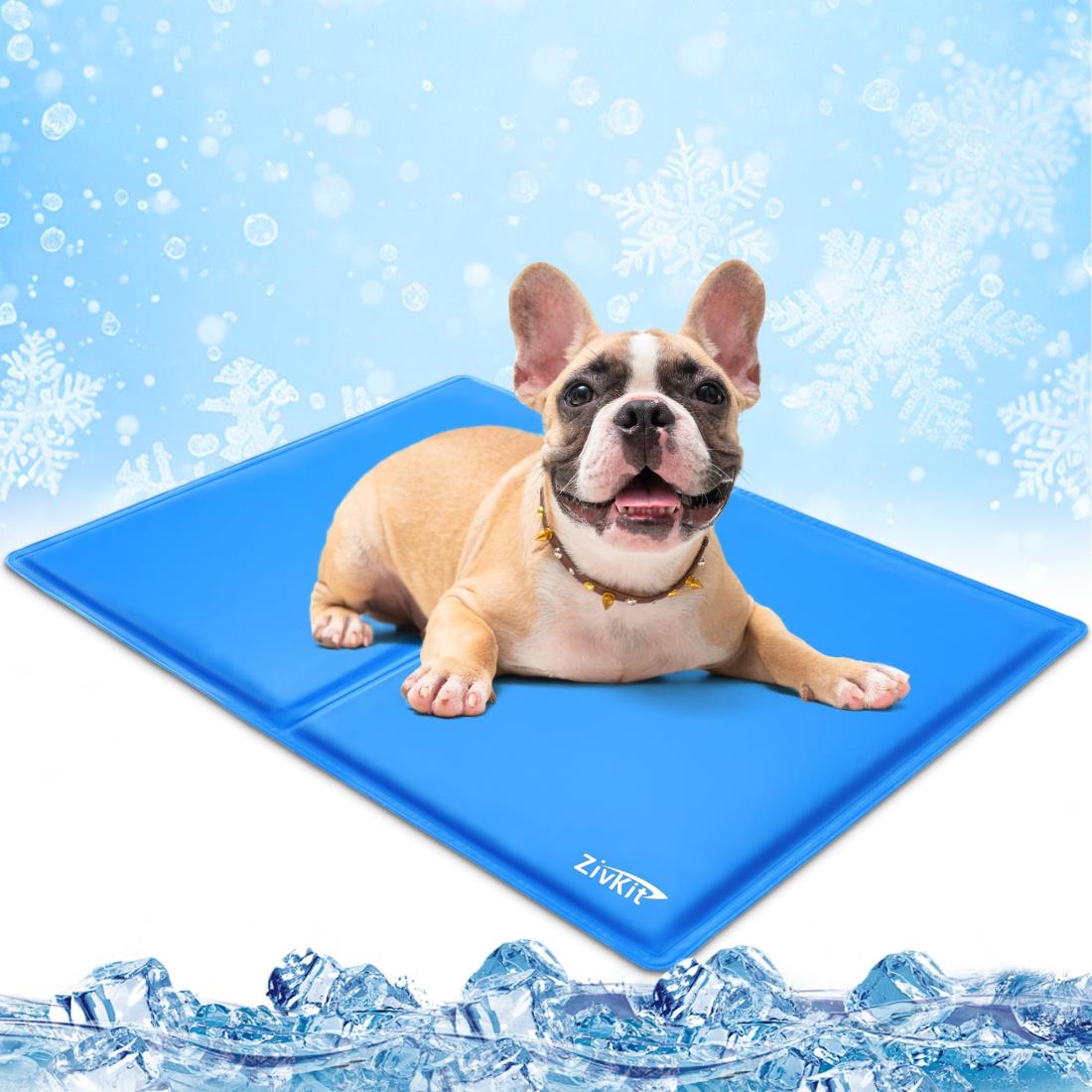 Zivkit ペットひんやりマット犬 猫 夏用 冷感ジェルマット ペット冷却マット 暑さ熱中症対策 ペット人間兼用 クールマット 防水洗える 折り畳み可 ジェルシート 多用途 猫 小中大型犬対応 (ブルー, M（65x50cm）)