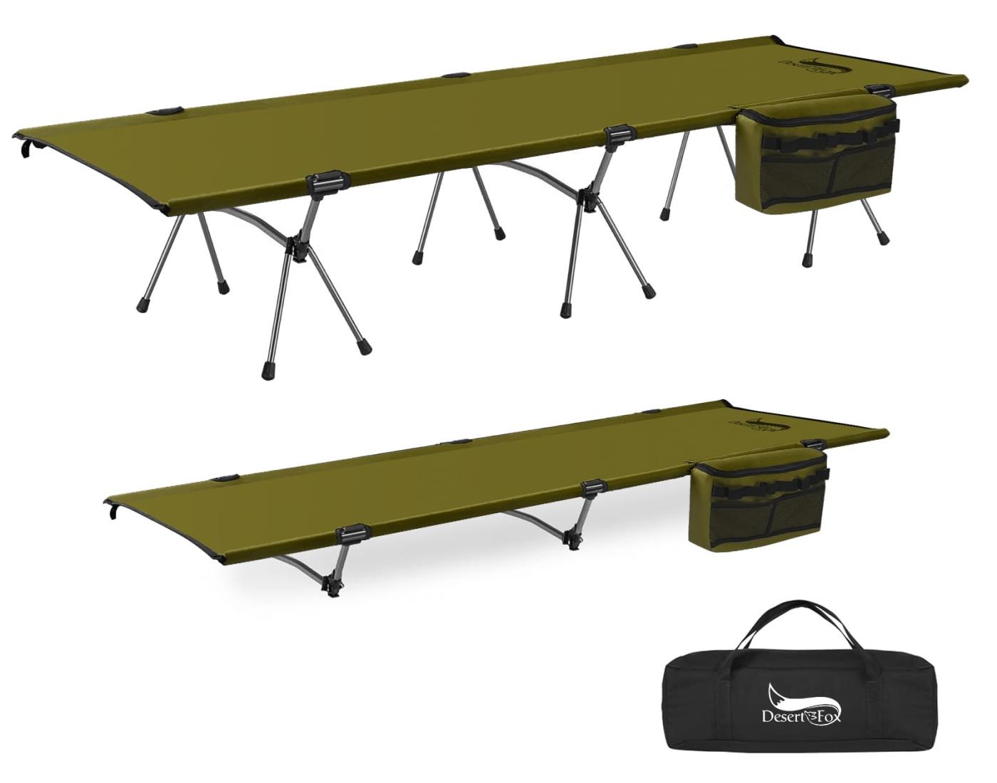 DesertFox コット キャンプ 2way 軽量 150KG高耐荷重 クーラーボックス付き 折りたたみ 小物収納 ハイ/..