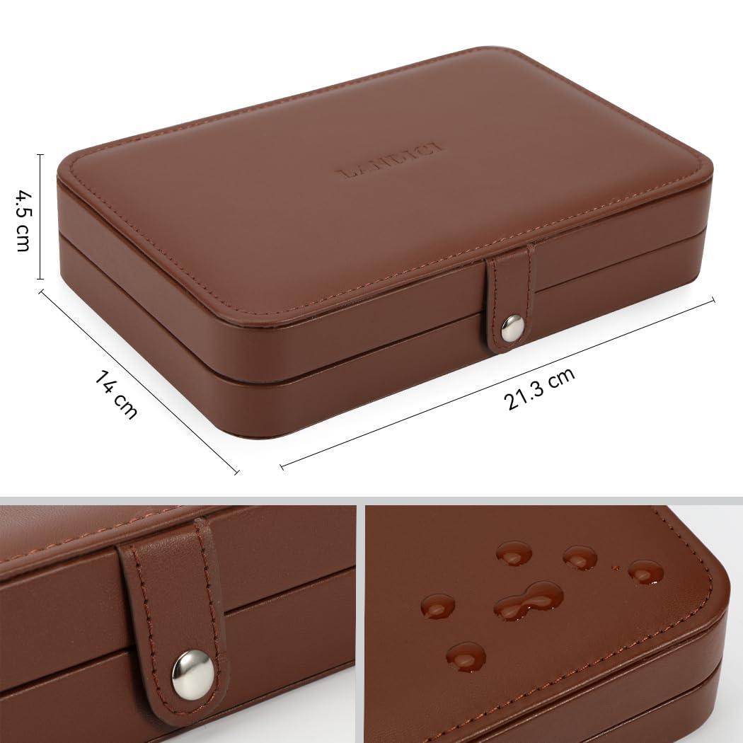 LANDICI ジュエリーボックス PUレザージュエリーケース 指輪置きジュエリー収納ケース 携帯用 持ち運び 仕切り付き宝石箱 jewelry box organizer じゅえりーぼっくす ネックレス イヤリング ピアス ブレスレットなど小物入れアクセサリー ボックス メンズ 女性