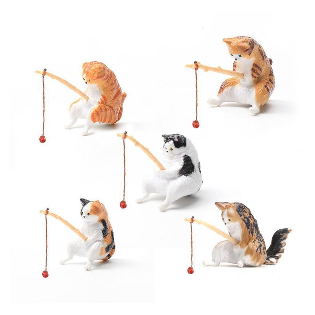 BaraRose 釣り 水槽 装飾 猫 フィギュア 水槽 置物 水槽 猫 オブジェ 子猫釣り置物 5個セット DIY 雰囲..