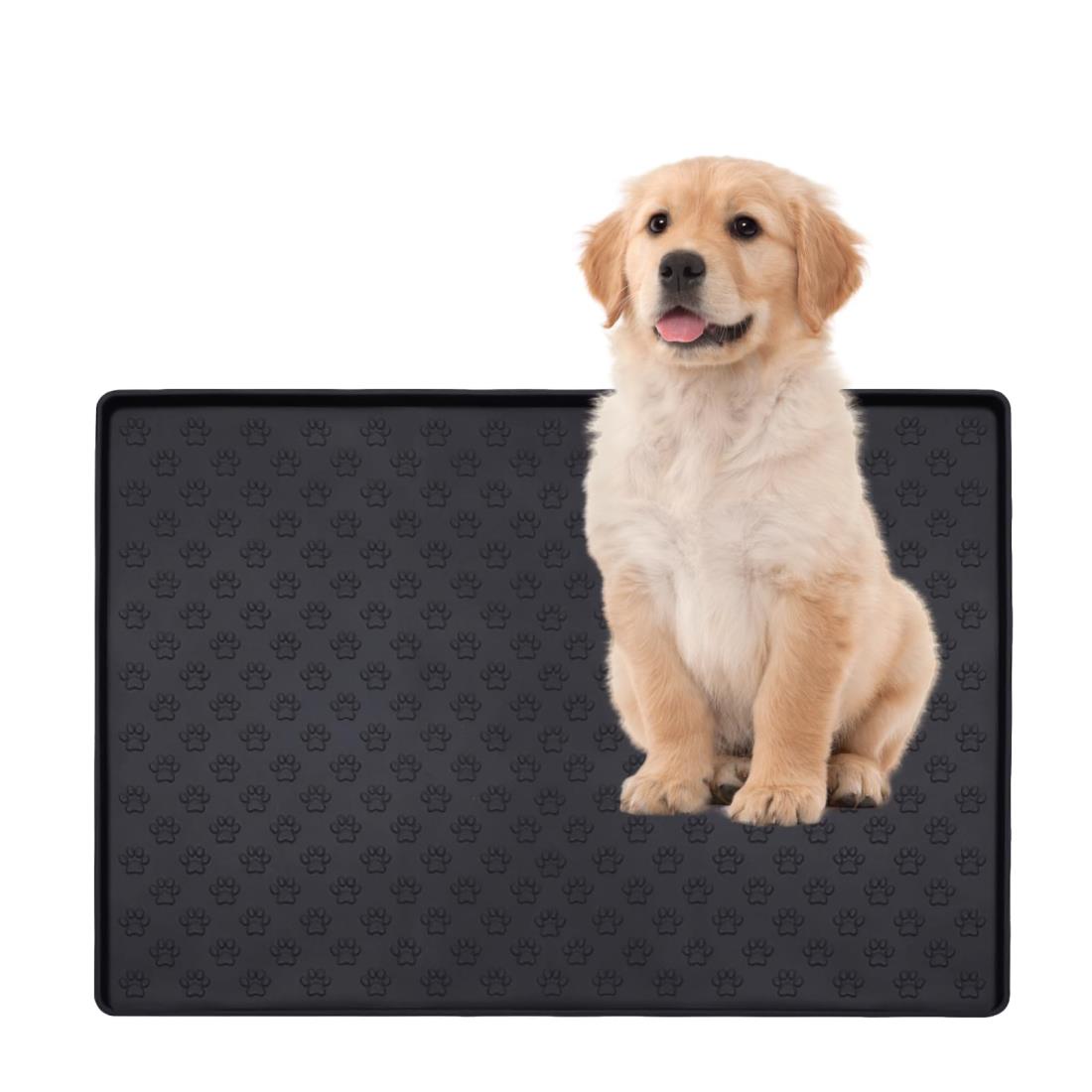 BaraRose 犬 トイレトレー シリコン ワイド トイレトレー ワイド 【可愛い肉球柄 &】エッジ加工で漏れ安心 トイレマット ペットシーツ お手入れ簡単 (ブラック, 30x48cm)