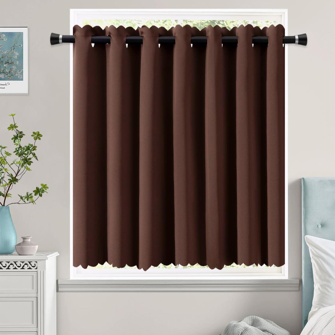 AooHome 遮光カーテン 小窓 1級遮光 コーヒー 1枚入れ UV カフェカーテン 見えにくい 無地 70cm丈 省エネ 遮熱 断熱 高密度布製 目隠し 防寒 保温 洗える 間仕切り 厚手 キッチン 浴室 トレイ 子供部屋 100cm幅