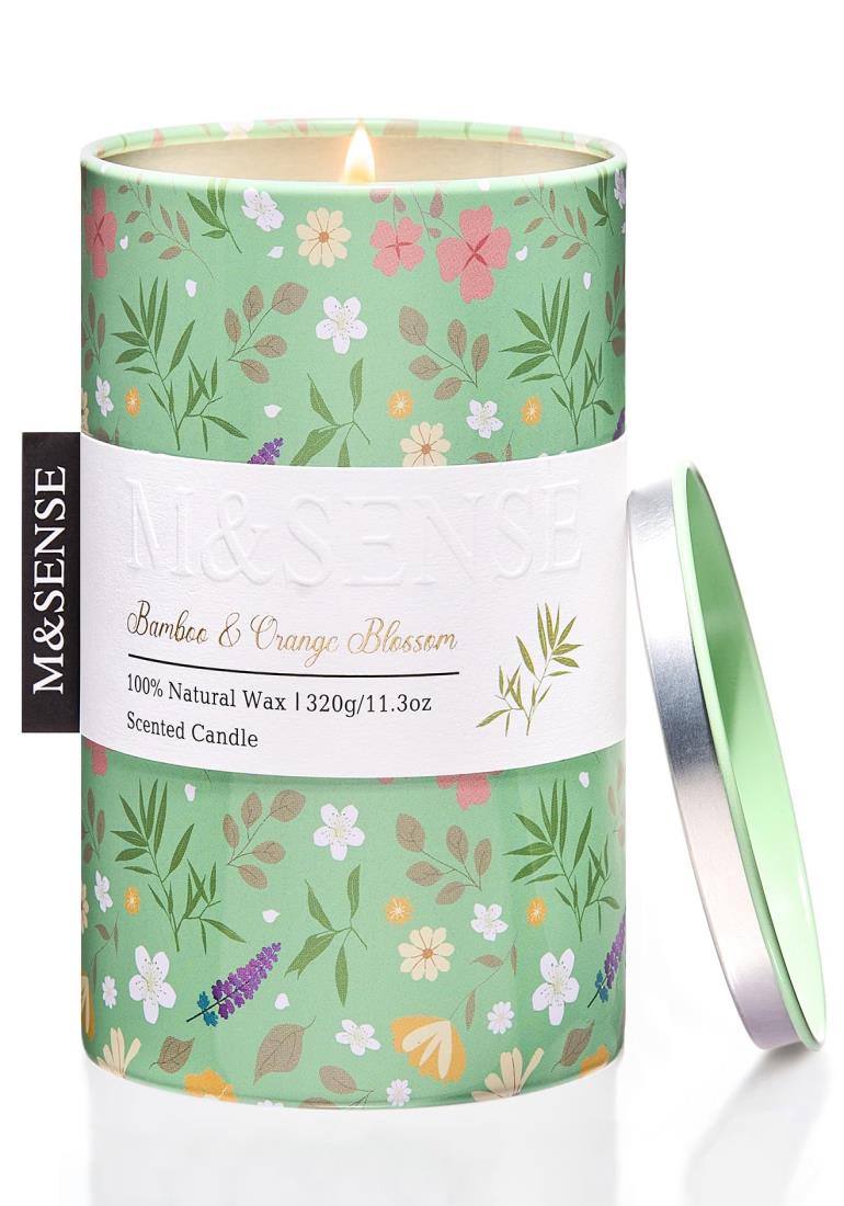 M&SENSE アロマキャンドル ニンキ 320g 60時間 おしゃれ 小花柄デザイン 森の香り 香りキャンドル ロウ..