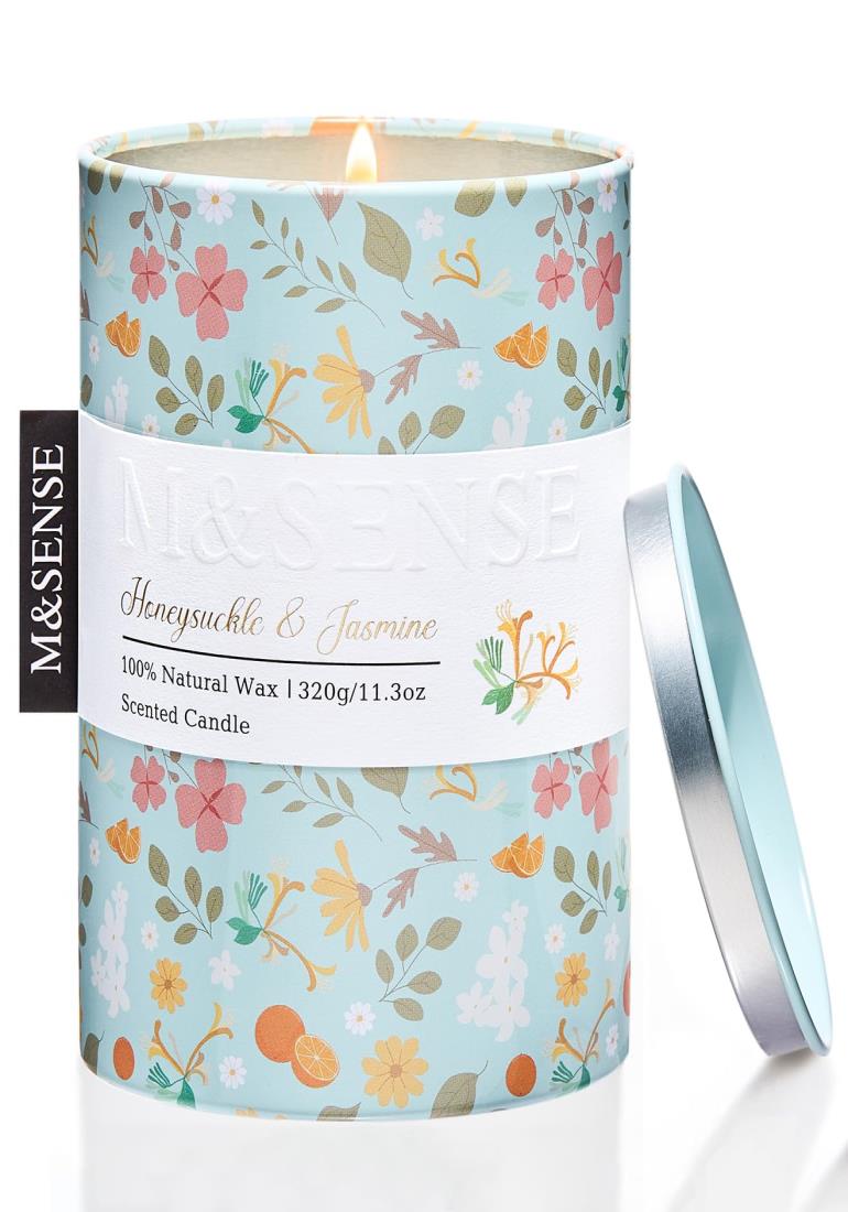 M&SENSE アロマキャンドル ニンキ 320g 60時間 おしゃれ 小花柄デザイン 森の香り 香りキャンドル ロウ..