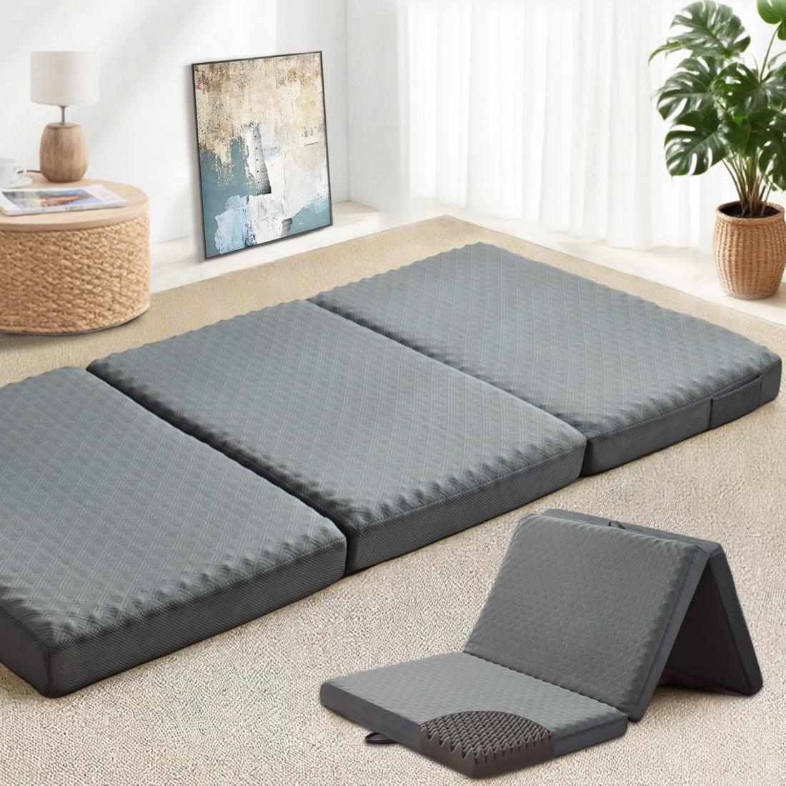 マットレス シングル 3つ折り 高反発 厚さ8cm 折りたたみマットレス 洗えるカバー 硬め190N 凹凸加工 防臭防ダニ 底面滑り止め付き 体圧分散 97x195 cm ダークグレー aicomri