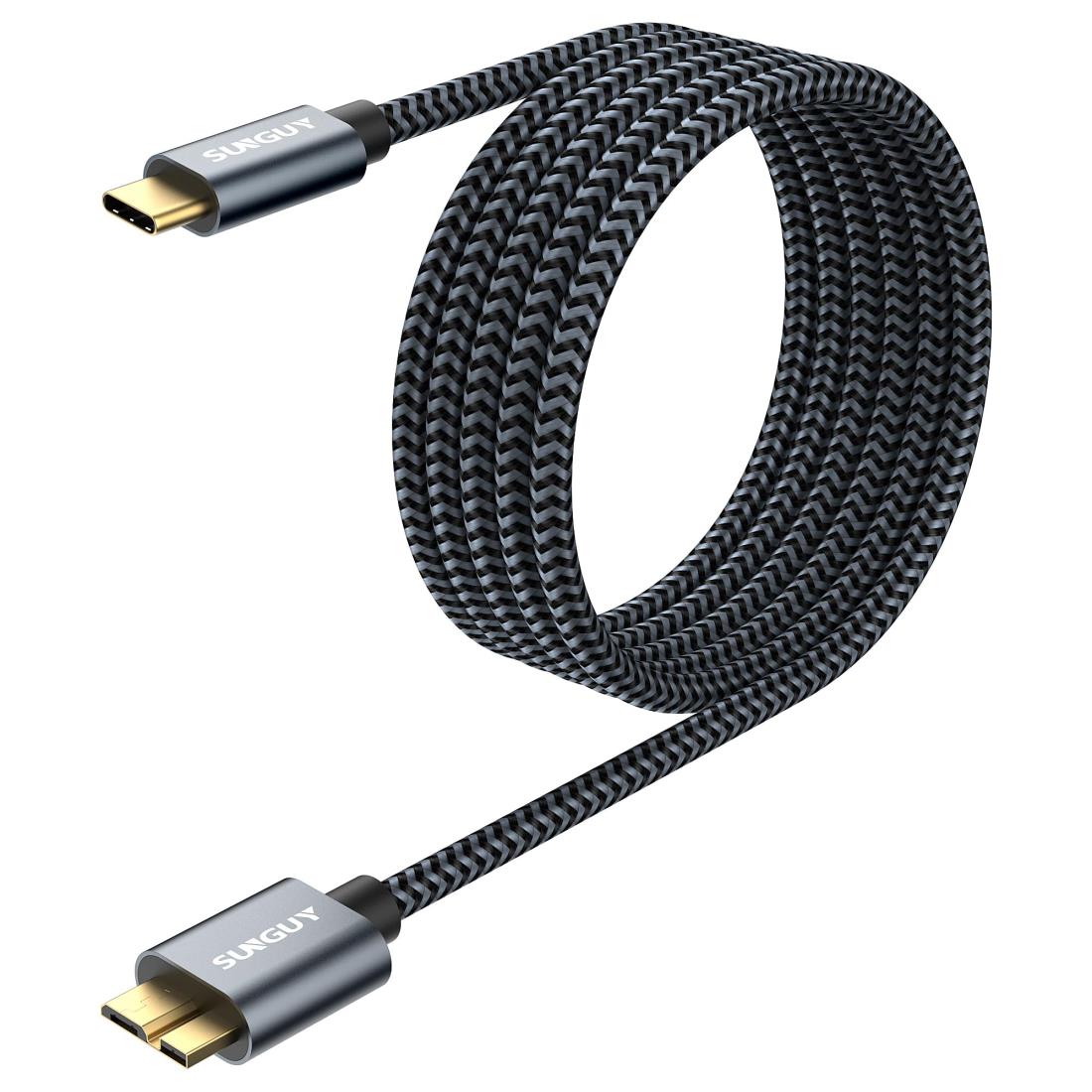 SUNGUY 10Gbps Micro B - USB Cハードドライブケーブル 6フィート USB 3.1 USB C - Micro B、高速外付けハードドライブ USB Cケーブル iPhone 16 15 Pro/Pro Max MacBook Pro/Air WD Toshiba Westgate Seagate用