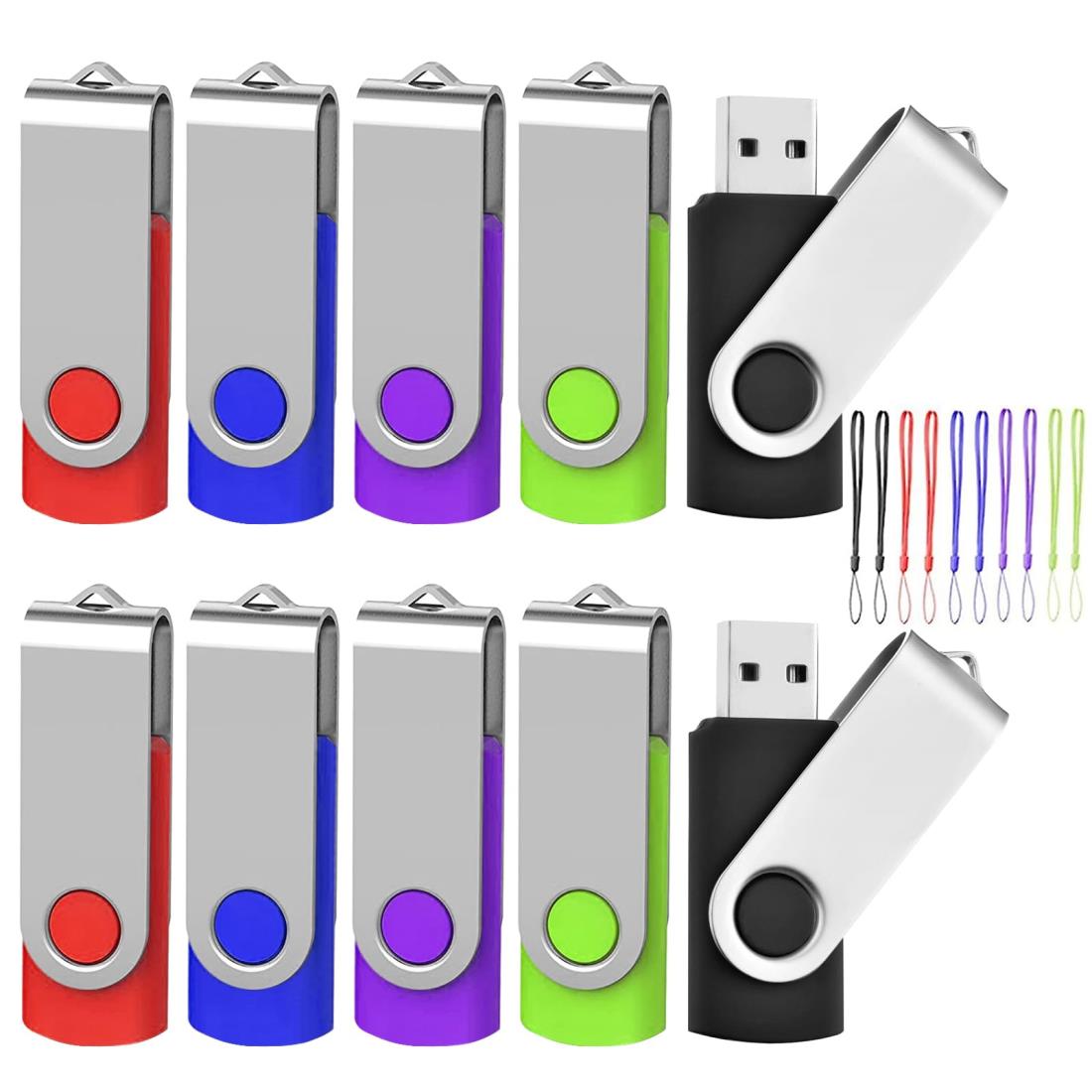 EASTBULL USBメモリ 4GB 10個セット フラッシュメモリー USB2.0 フラッシュドライブ 360° 回転式 5色 (4G, 5色)