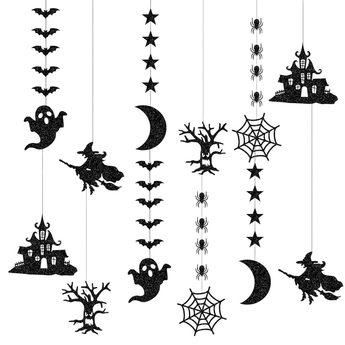 ハロウィン ガーランド 吊り下げ 12本セット ハロウィン 飾り 蜘蛛の巣 おばけ クモ コウモリ 魔女 月 デコレーション 装飾 壁飾り 飾り付け インテリ 窓 屋外 店舗 お化け屋敷 学園祭 文化祭 ハロウィン パーティー