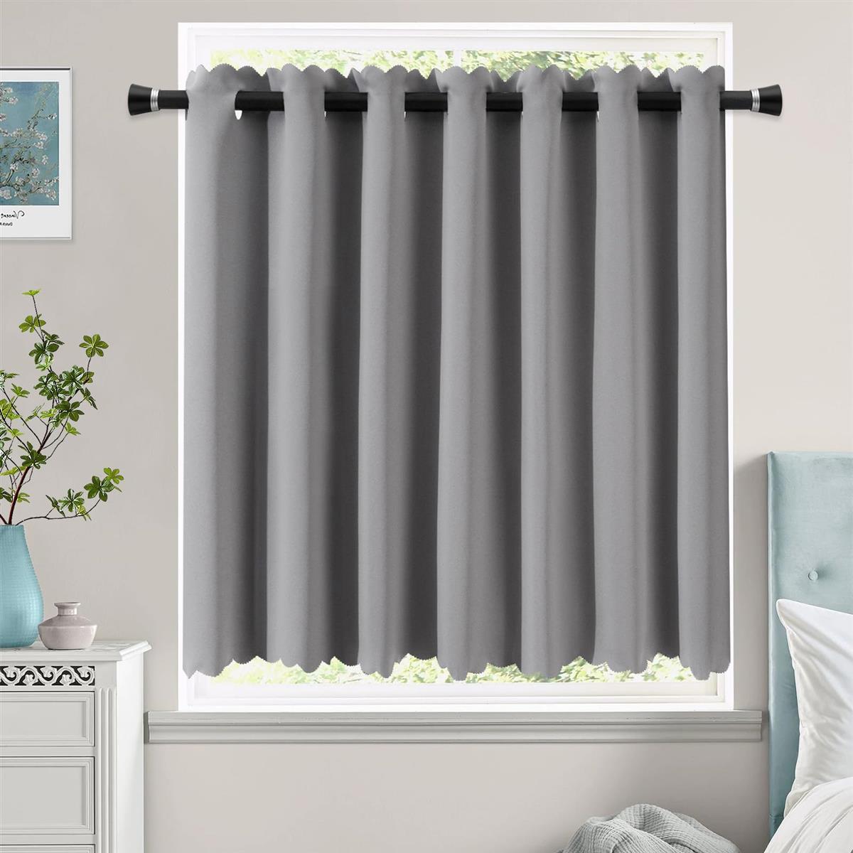 AooHome 遮光カーテン 小窓 1級遮光 グレー 1枚入れ UV カフェカーテン 見えにくい 無地 70cm丈 省エネ 遮熱 断熱 高密度布製 目隠し 防寒 保温 洗える 間仕切り 厚手 キッチン 浴室 トレイ 子供部屋 100cm幅