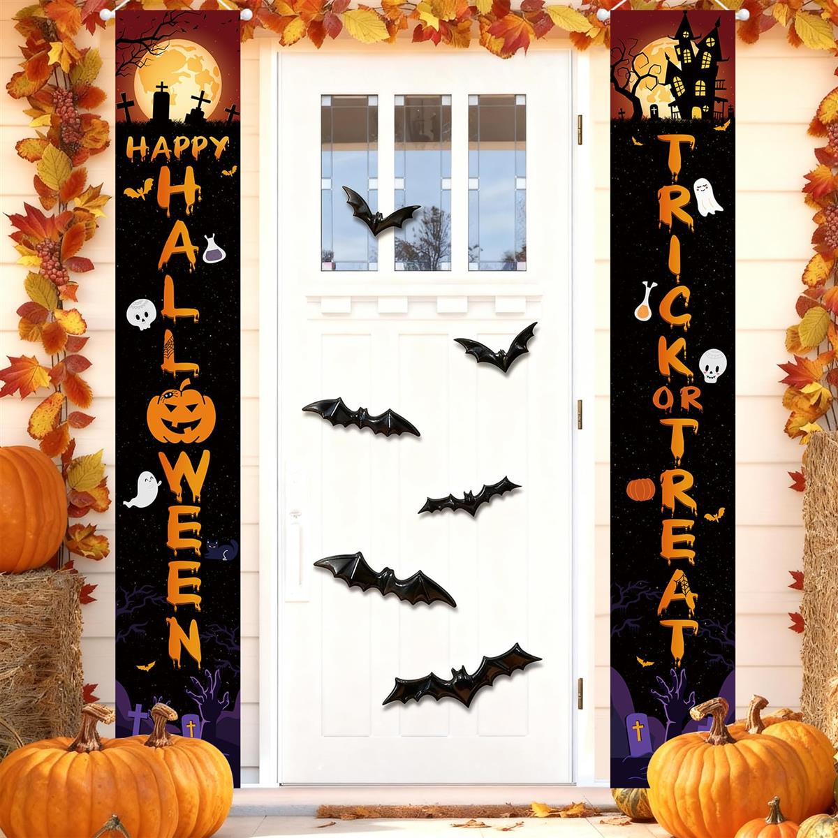 Lausatek ハロウィン 飾り タペストリー 飾り付け 壁掛け 玄関 飾り ハロウィンバナー フォトポスター 写真背景 パーティー Happy Halloween タイプG（タペストリー単品）