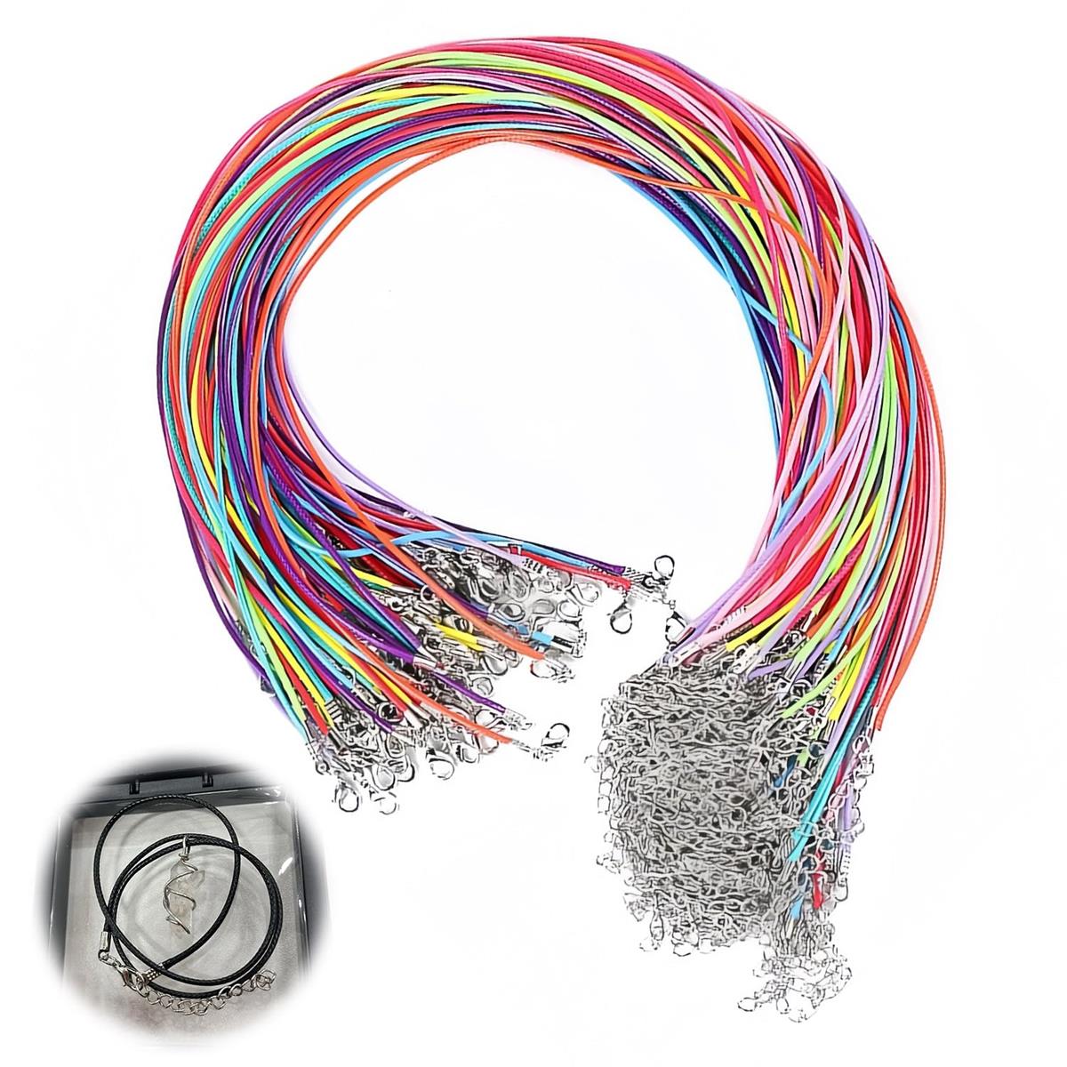 PAVIKE ネックレス チェーン 紐 ネックレスチェーン 革ひも 革紐 合皮 カラフル アクセサリー皮紐 レザー チョーカー 紐 金具付き 50本セット 長さ...