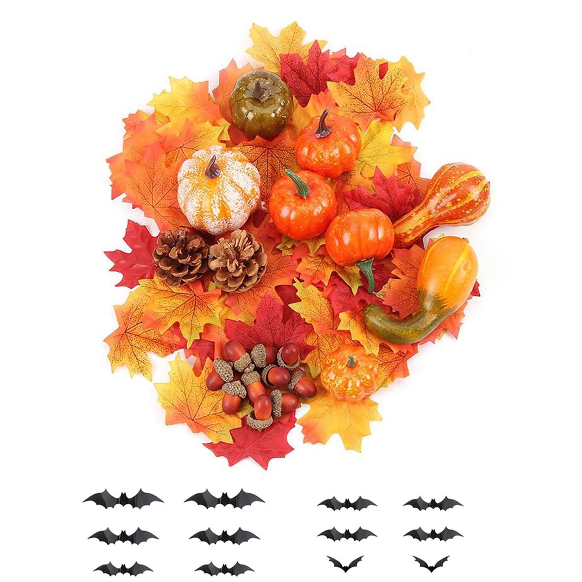 GOODCHI ハロウィン飾り ミニ かぼちゃ 置物 松ぼっくり 紅葉 どんぐり 組み合わせ パーティー 季節飾り パーティー ハロウィン 感謝祭 クリスマス 置物セット 50PCS 3D立体 コウモリ 12個