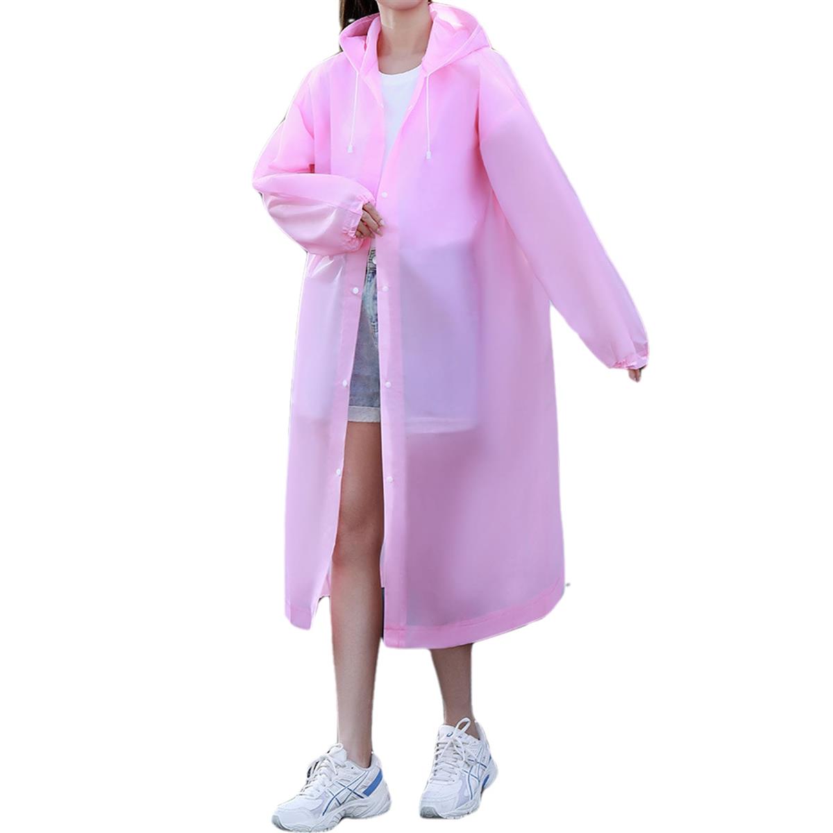 [DEVENTORZ] レインコート 自転車 使い捨てではないレインコート リュック対応 レインウェア 雨具 雨合羽 バイク レインポンチョ ひも付きフード ロング 男女兼用 防水 防風 梅雨対策 通勤通学 キャンプ 登山 ハイキング 軽量 母の日 ギフト（ピンク 身長150-188cmに適してい