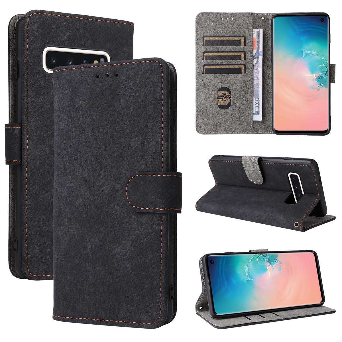 Nutmeg Galaxy S10 ケース 手帳型 SC-03L SCV41 カバー 財布型 ギャラクシーS10 携帯ケース 高級PUレザー 柔らかいTPU素材 全面保護 カード収納 スタンド機能 マグネット式 手触りが良い スマホケース 耐衝撃 耐摩擦（ブラック）