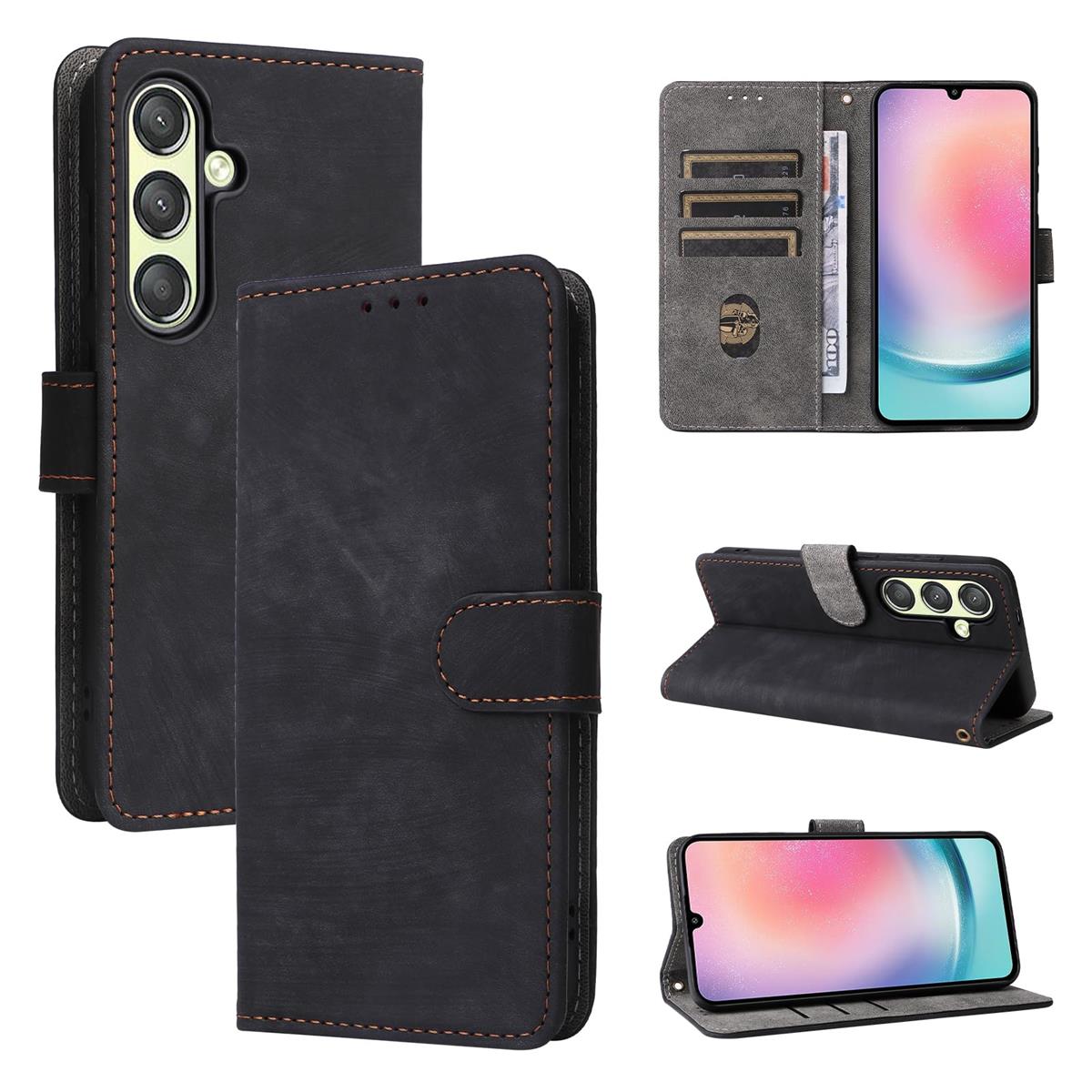 Nutmeg Galaxy S25 ケース 手帳型 ギャラクシーs25 カバー 財布型 SC-51F SCG31 携帯ケース 高級PUレザー 柔らかいTPU素材 全面保護 カード収納 スタンド機能 マグネット式 手触りが良い スマホケース 耐衝撃 耐摩擦（ブラック）