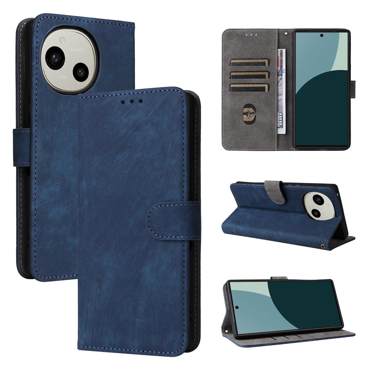 Nutmeg AQUOS R9/AQUOS R10 ケース 手帳型 SH-51E/SH-51F カバー 財布型 アクオスR10/アクオスR9 携帯ケース 高級PUレザー 柔らかいTPU素材 全面保護 カード収納 スタンド機能 マグネット式 手触りが良い スマホケース 耐衝撃 耐摩擦（ダークブルー）