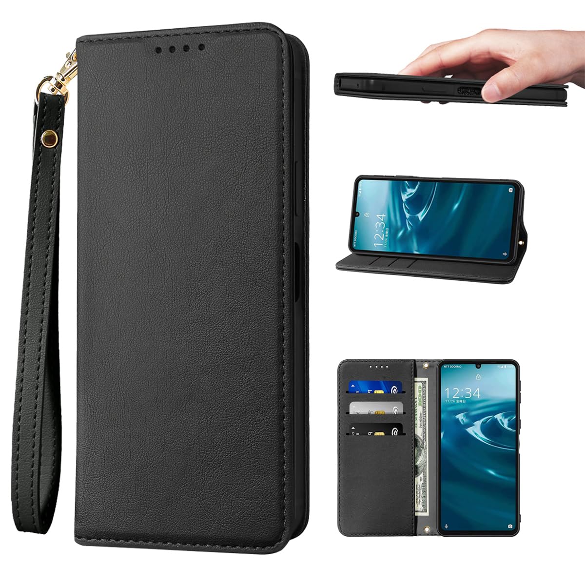 AQUOS Wish 5 ケース 手帳型 高質レザー AQUOS Wish 5 ケース 手帳型 ケース 携帯カバー 皮革 Wish 5 ケース 耐衝撃 内蔵マグネット開閉式 ウィッシュ5 ドコモ カバー 手帳型 ベルトなし スマホケース おしゃれ カードポケット スタンド機能 便利 スプラット同梱 携帯ケース