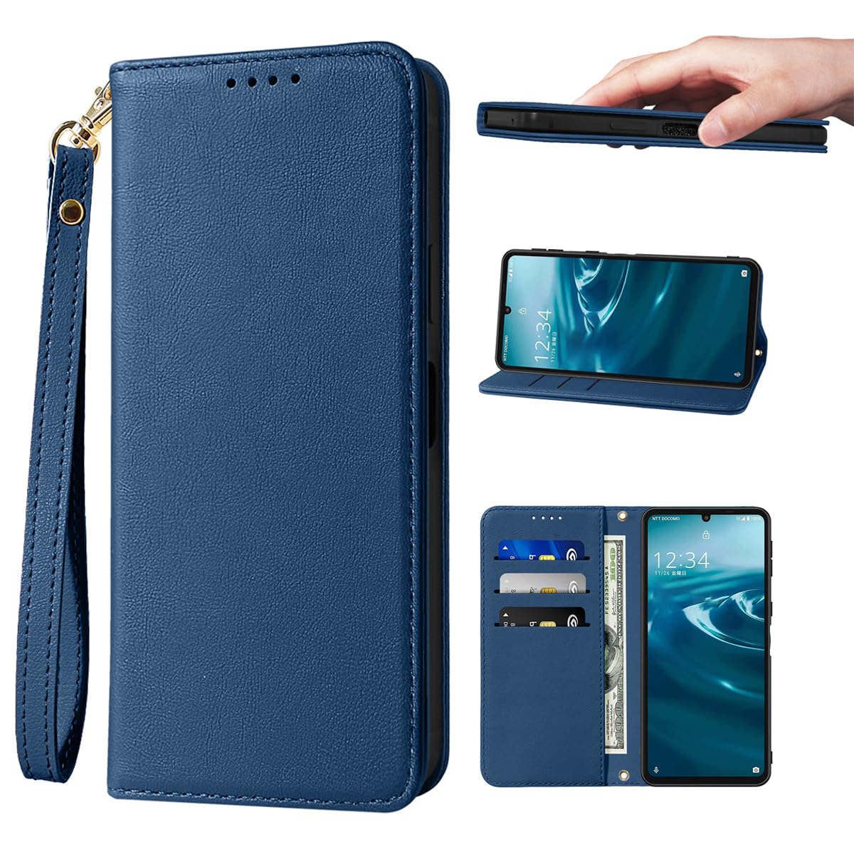 AQUOS Wish 5 ケース 手帳型 高質レザー AQUOS Wish 5 ケース 手帳型 ケース 携帯カバー 皮革 Wish 5 ケース 耐衝撃 内蔵マグネット開閉式 ウィッシュ5 ドコモ カバー 手帳型 ベルトなし スマホケース おしゃれ カードポケット スタンド機能 便利 スプラット同梱 携帯ケース