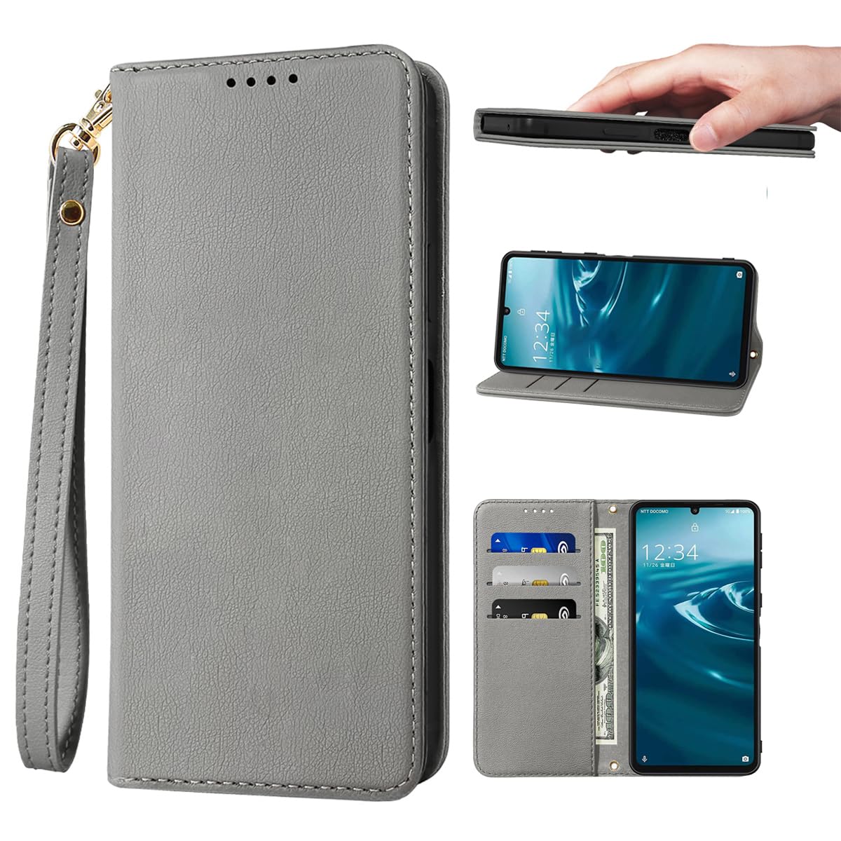 AQUOS Wish 5 ケース 手帳型 高質レザー AQUOS Wish 5 ケース 手帳型 ケース 携帯カバー 皮革 Wish 5 ケース 耐衝撃 内蔵マグネット開閉式 ウィッシュ5 ドコモ カバー 手帳型 ベルトなし スマホケース おしゃれ カードポケット スタンド機能 便利 スプラット同梱 携帯ケース
