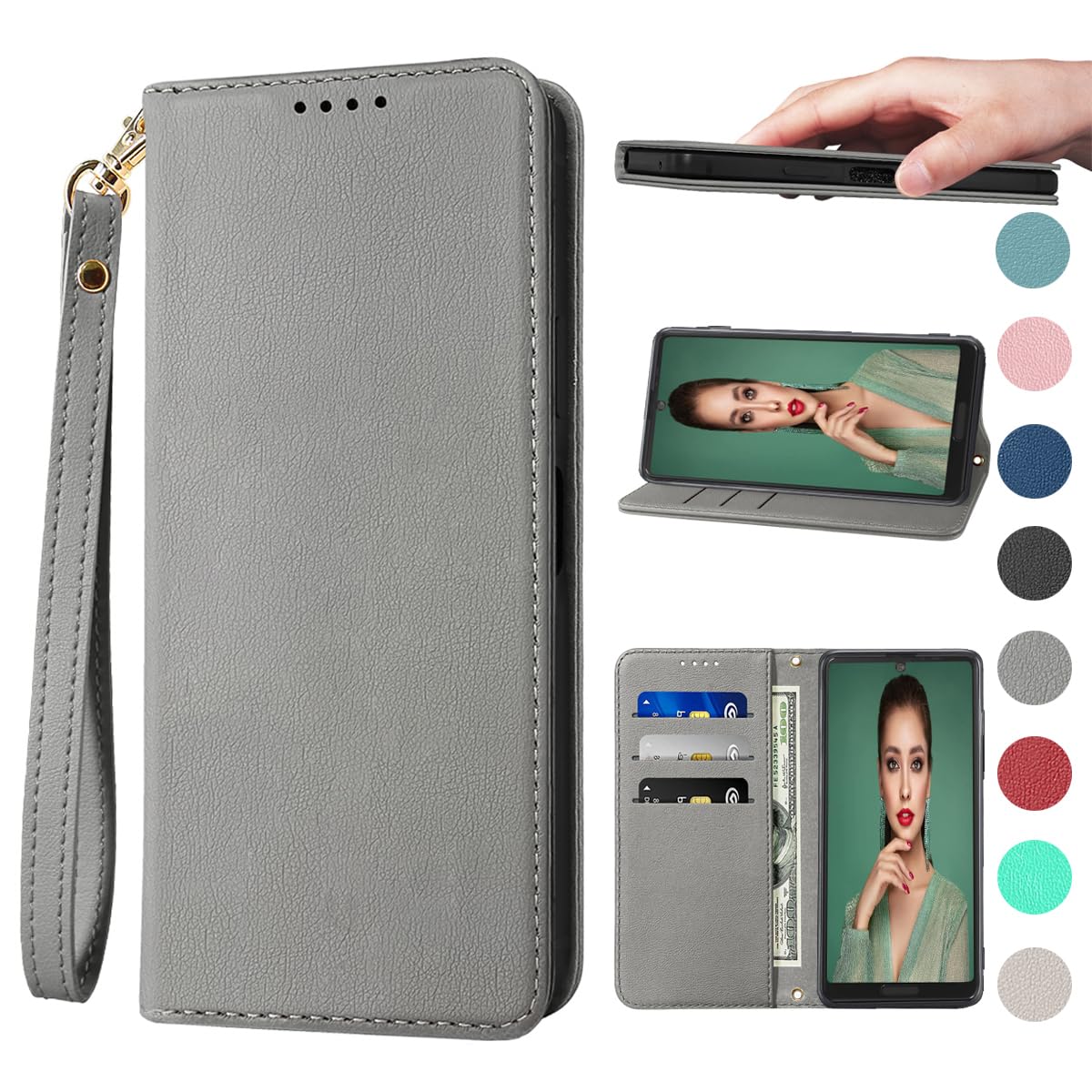 Arrows We2 F-52E ケース 手帳型 高質PUレザー We2 F-52E カバー FCG02 ケース 携帯カバー 耐衝撃 皮革 内蔵マグネット開閉式 ベルトなし スマホケース おしゃれ カードポケット スタンド機能 便利 スプラット同梱 携帯ケース グレー