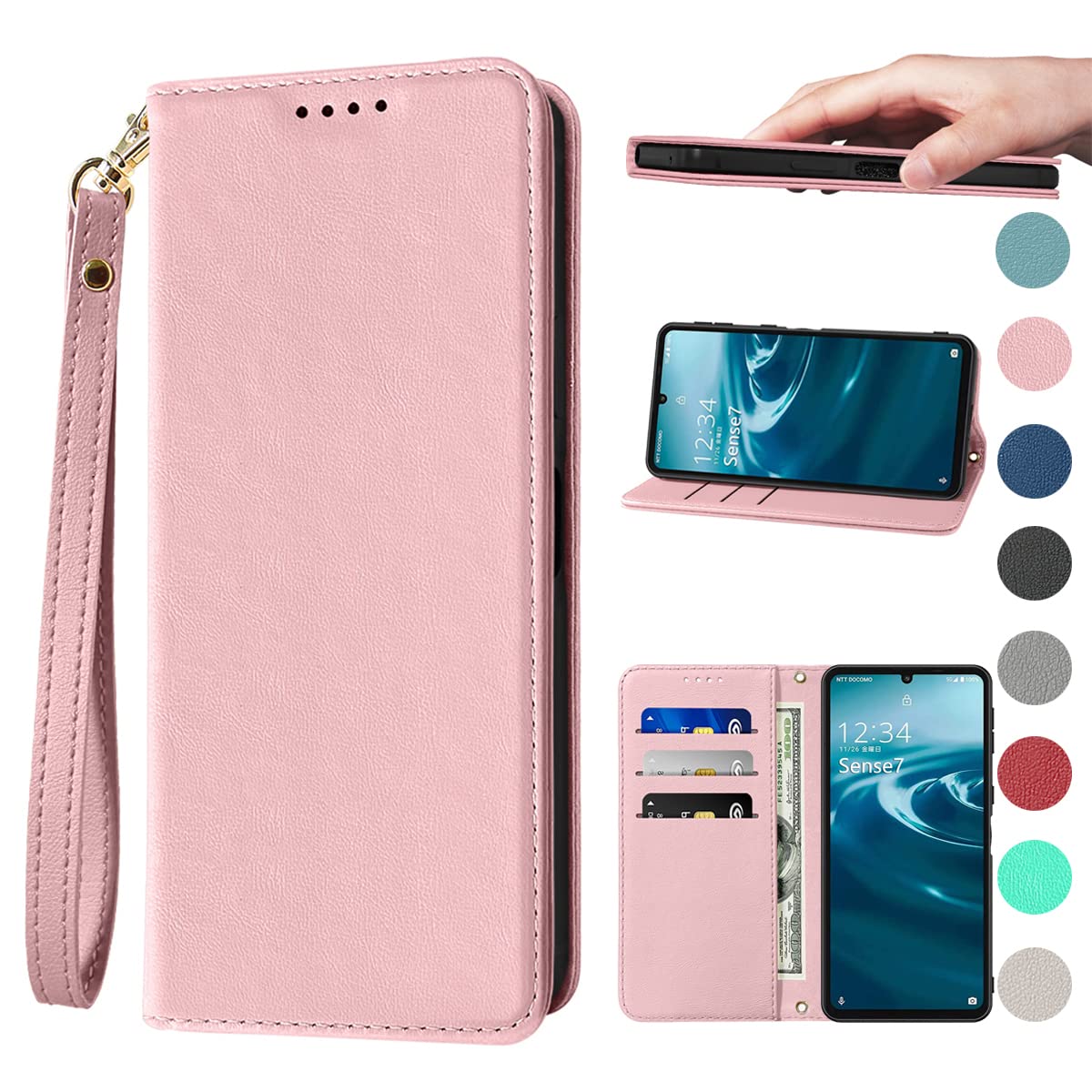 AQUOS Sense7 ケース 手帳型 高質PUレザー SH-53C ケース SHG10 ケース Sense7 カバー 財布型 シャープ センス7 ケース Sense7 財布型 携帯ケース 耐衝撃 内蔵マグネット開閉式 ベルトなし スマホケース おしゃれ カードポケット スタンド機能 便利 スプラット同梱 携帯ケー