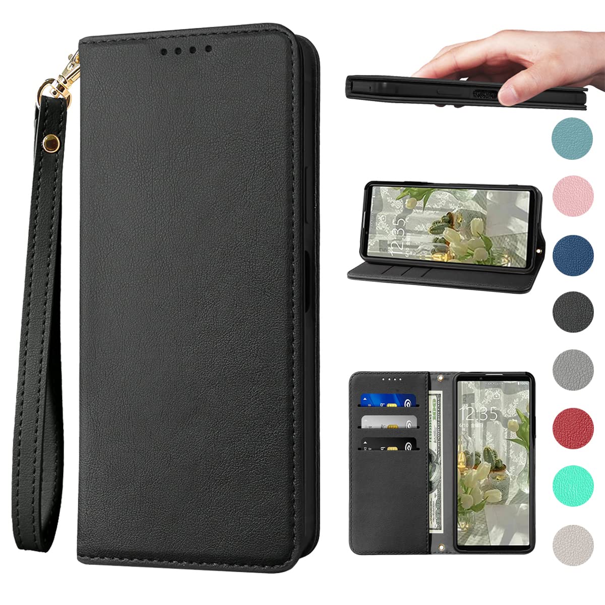 Xperia 10 ケース 手帳 高質PUレザー Xperia 10 カバー SO-52C ケース 手帳型 SOG07 携帯カバー 耐衝撃 皮革 内蔵マグネット開閉式 ベルトなし スマホケース おしゃれ カードポケット スタンド機能 便利 スプラット同梱 携帯ケース ブラック