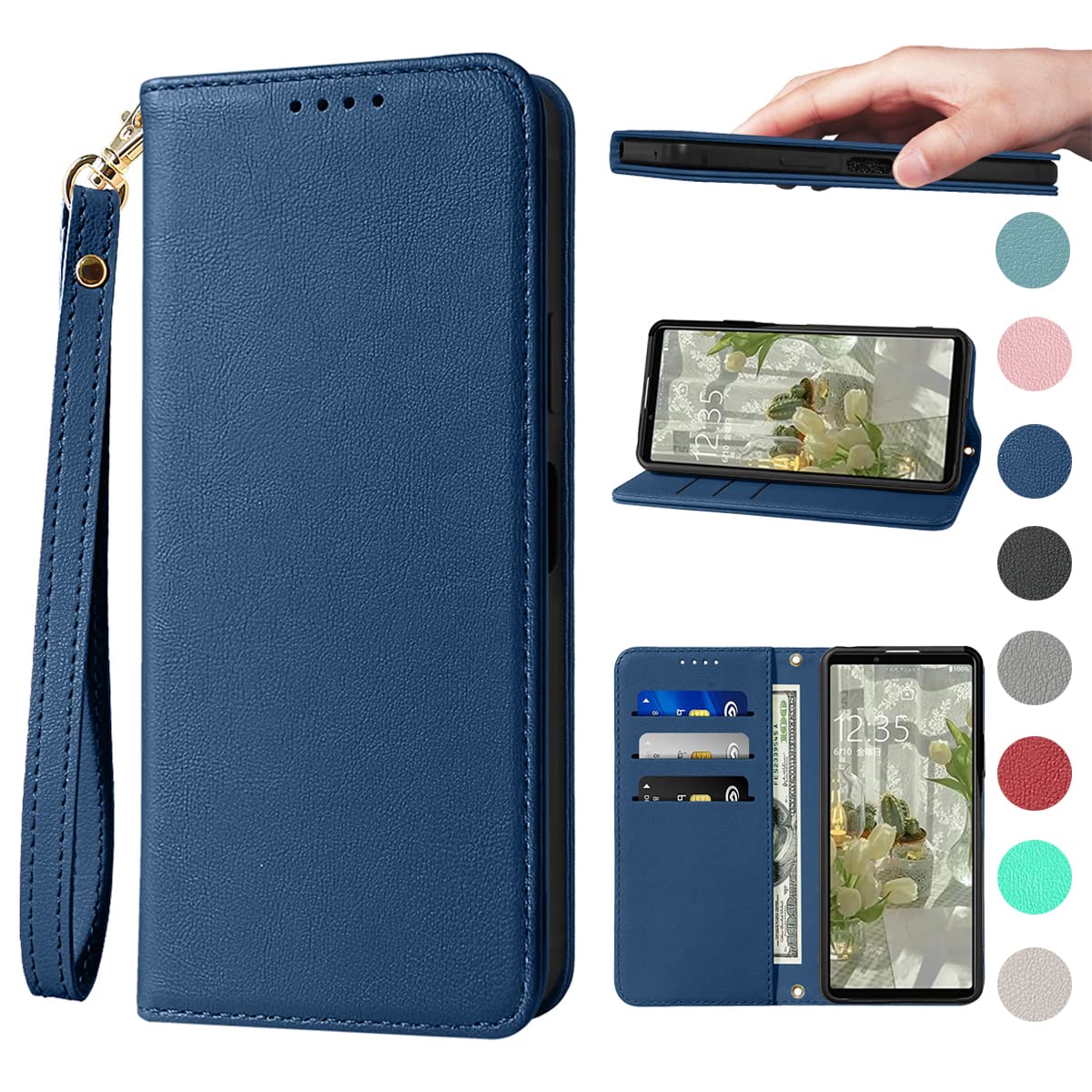Xperia 10 ケース 手帳 高質PUレザー Xperia 10 カバー SO-52C ケース 手帳型 SOG07 携帯カバー 耐衝撃 皮革 内蔵マグネット開閉式 ベルトなし スマホケース おしゃれ カードポケット スタンド機能 便利 スプラット同梱 携帯ケース ブルー