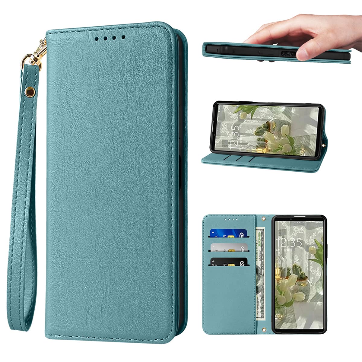 Xperia 10 ケース 手帳 高質PUレザー Xperia 10 カバー SO-52C ケース 手帳型 SOG07 携帯カバー 耐衝撃 皮革 内蔵マグネット開閉式 ベルトなし スマホケース おしゃれ カードポケット スタンド機能 便利 スプラット同梱 携帯ケース ヘイズブルー