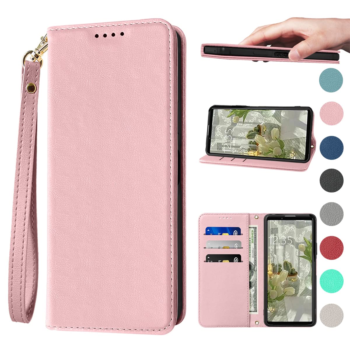 Xperia 10 ケース 手帳 高質PUレザー Xperia 10 カバー SO-52C ケース 手帳型 SOG07 携帯カバー 耐衝撃 皮革 内蔵マグネット開閉式 ベルトなし スマホケース おしゃれ カードポケット スタンド機能 便利 スプラット同梱 携帯ケース ピンク