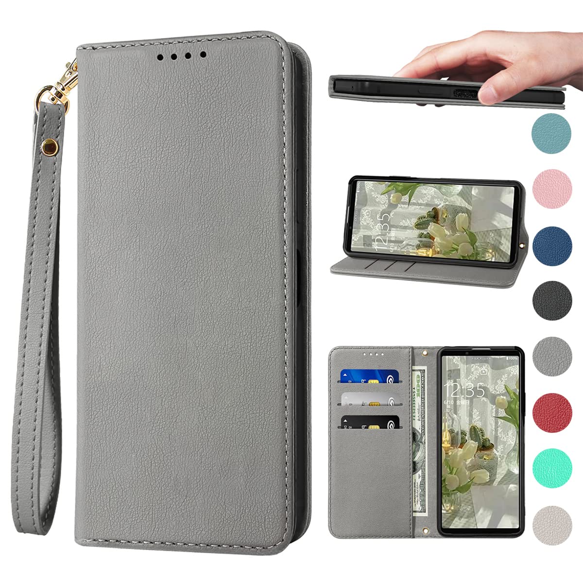 Xperia 10 ケース 手帳 高質PUレザー Xperia 10 カバー SO-52C ケース 手帳型 SOG07 携帯カバー 耐衝撃 皮革 内蔵マグネット開閉式 ベルトなし スマホケース おしゃれ カードポケット スタンド機能 便利 スプラット同梱 携帯ケース グレー