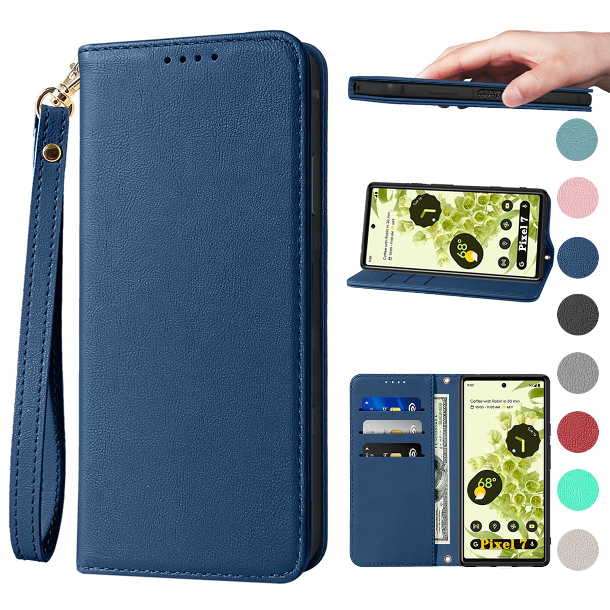 Google Pixel 7 ケース 手帳型 高質PUレザー Pixel 7 カバー Pixel 7 ケース 耐衝撃 内蔵マグネット開閉式 ベルトなし スマホケース おしゃれ カードポケット スタンド機能 便利 スプラット同梱 携帯ケース ブルー