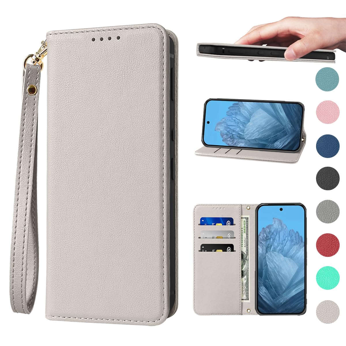 Google Pixel 9 ケース 手帳型 高質PUレザー Pixel 9/Pixel 9Pro カバー Pixel 9 ケース 耐衝撃 内蔵マグネット開閉式 ベルトなし スマホケース おしゃれ カードポケット スタンド機能 便利 スプラット同梱 携帯ケース カーキ