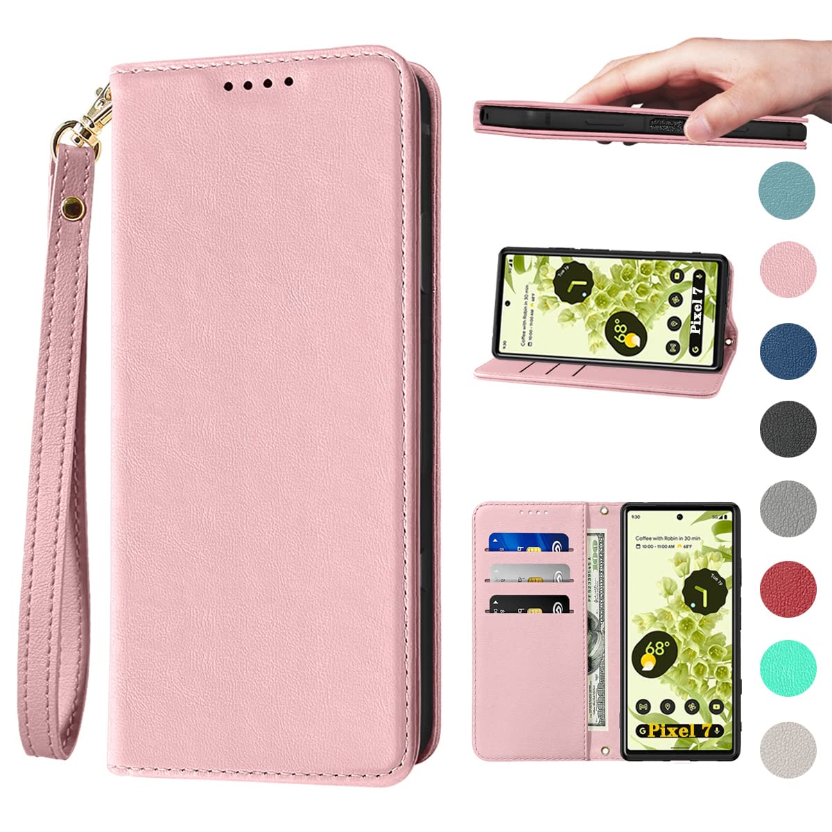 Google Pixel 7 ケース 手帳型 高質PUレザー Pixel 7 カバー Pixel 7 ケース 耐衝撃 内蔵マグネット開閉式 ベルトなし スマホケース おしゃれ カードポケット スタンド機能 便利 スプラット同梱 携帯ケース ピンク