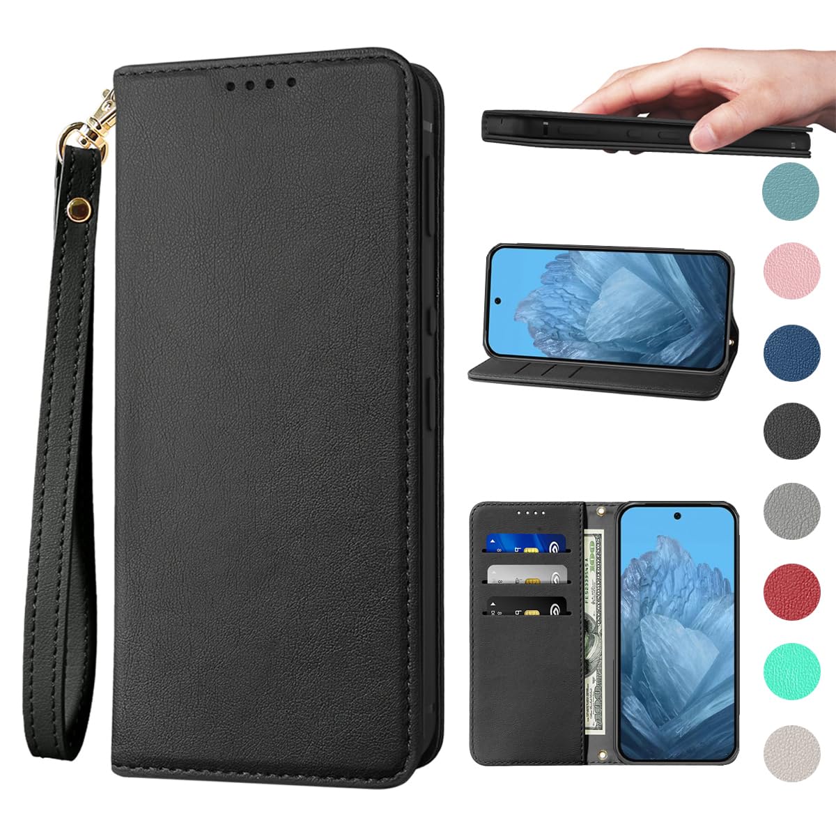 Google Pixel 9 pro XL ケース 手帳型 高質PUレザー Pixel 9 pro XL カバー Pixel 9 pro XL ケース 耐衝撃 内蔵マグネット開閉式 ベルトなし スマホケース おしゃれ カードポケット スタンド機能 便利 スプラット同梱 携帯ケース ブラック