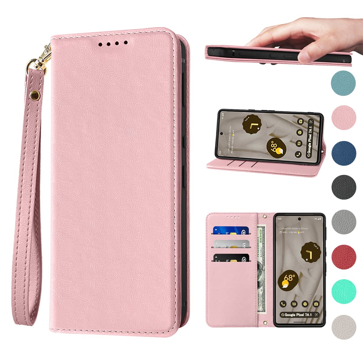 Google Pixel 8 Pro ケース 手帳型 高質PUレザー Pixel 8 Pro カバー Pixel 8 Pro ケース 耐衝撃 内蔵マグネット開閉式 ベルトなし スマホケース おしゃれ カードポケット スタンド機能 便利 スプラット同梱 携帯ケース ピンク