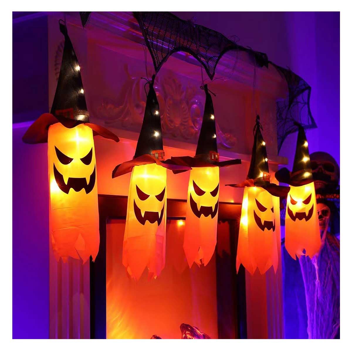 ハロウィン 飾り 5個セット LEDゴーストライト 電池式 3m ハロウィン 飾り付け 吊り下げ 幽霊 ドア掛け 装飾 お化け屋敷 ガーデン装飾 パーティー飾り 部屋の装飾 学園祭 イベントグッズ Happy Halloween