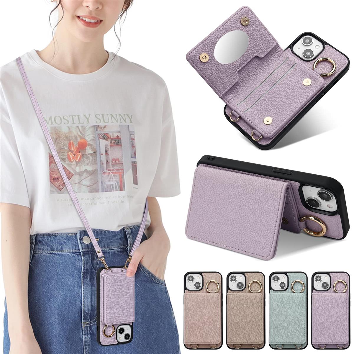 Sences iPhone 13 スマホケース iPhone 13 ケース 手帳型 ショルダー アイフォン 13 スマホケース 手帳型 カード収納 iPhone 13 携帯ケース 手帳型 肩掛け 斜めかけ ストラップ付き 落下防止 アイフォン 13 ケース カード入れ 背面収納 あいふぉん 13 携帯ケース 手帳 お財布