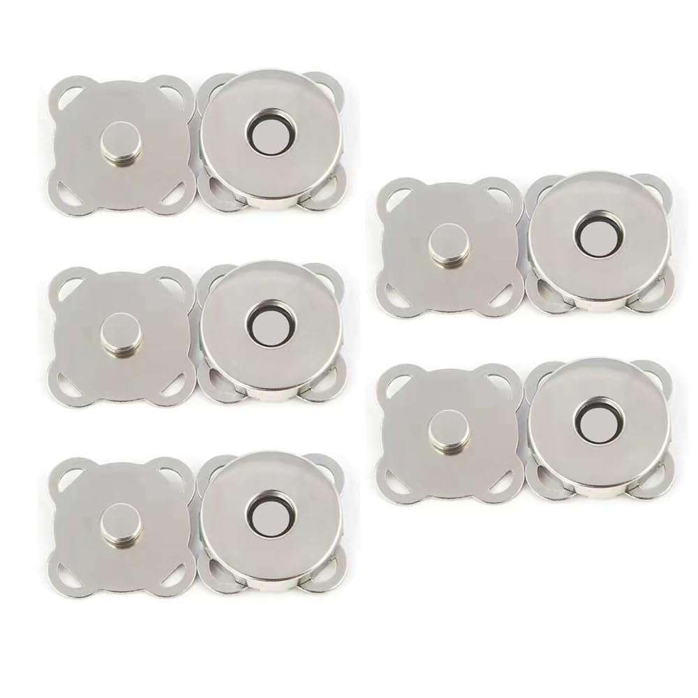 マグネットボタン 5組セット 18mm 磁気ボタン 縫い付け式 留め具 DIY 手芸用品 (シルバーホワイト, 18mm)