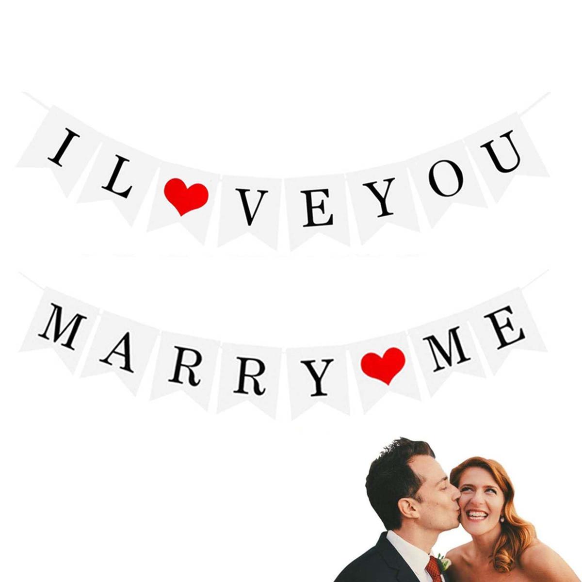 LIKENNY 結婚式用ガーランド 2点セット MARRY ME/I LOVE YOU 2種類 ウェルカムスペース 装飾 誕生日 壁..