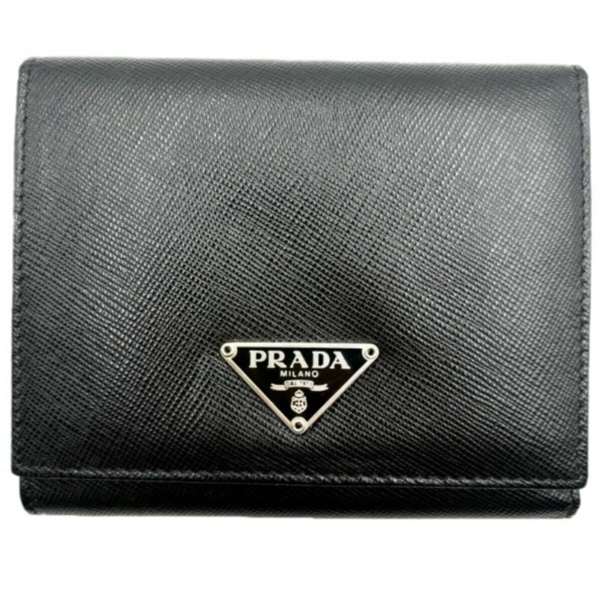 C, G - 【中古】PRADA プラダ 三つ折り財布 サフィアーノ ブラック M176A