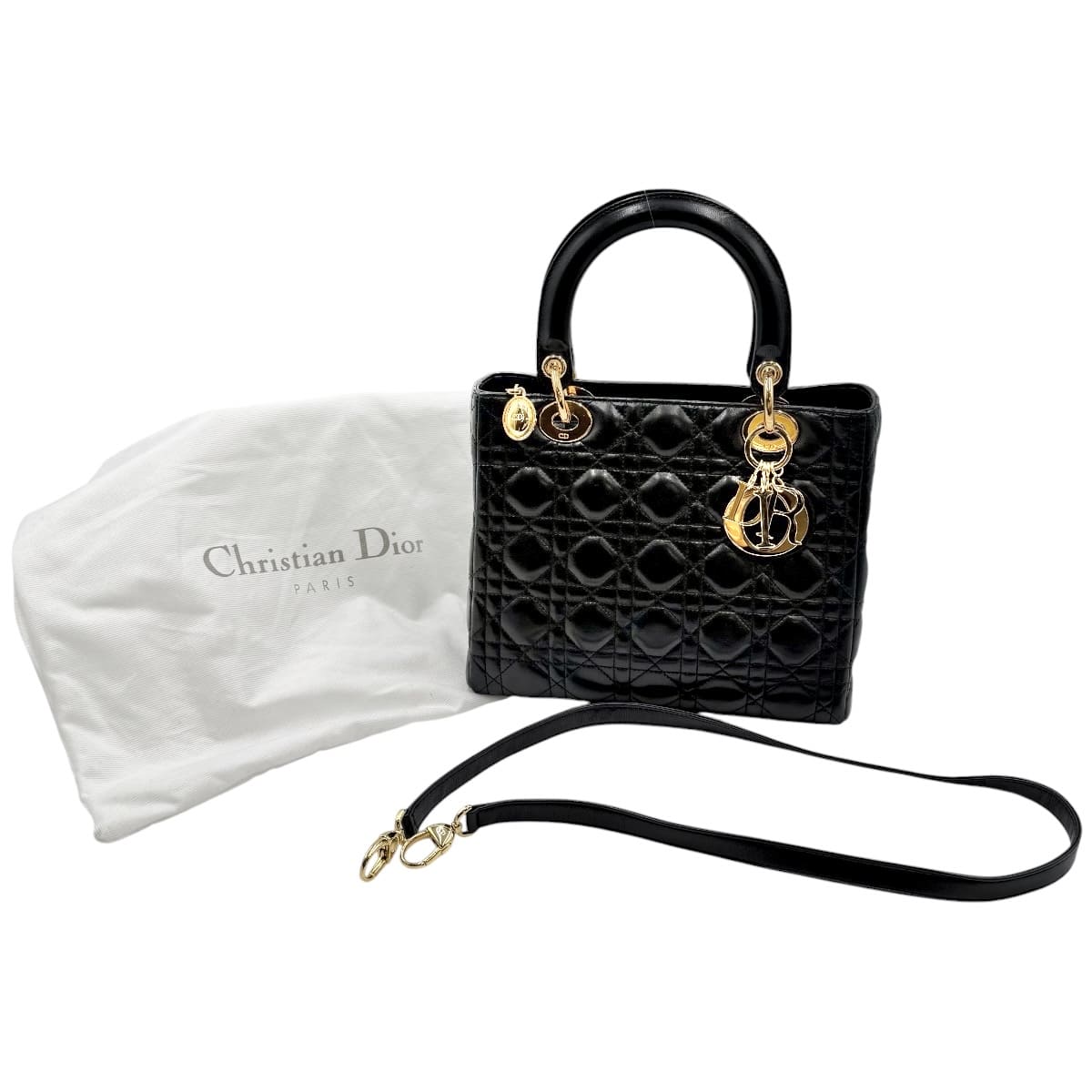 【中古】DIOR ディオール レディディオール ハンドバッグ カナージュ ブラック