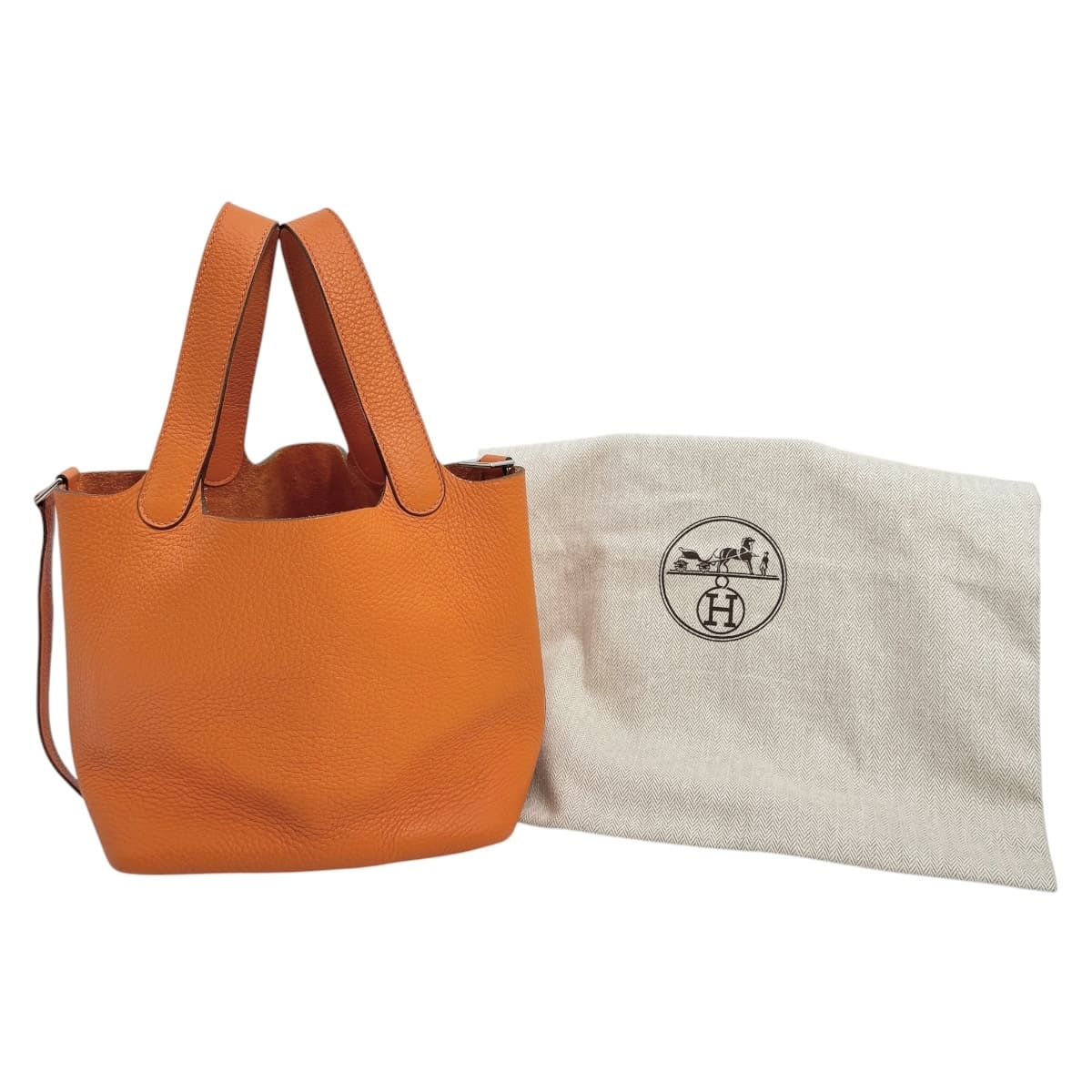 Rakuten - 【中古】HERMES エルメス ピコタンPM ハンドバッグ トリヨンクレマンス オレンジ シルバー金具