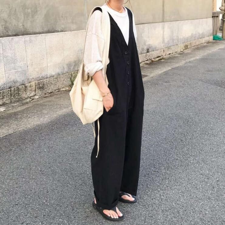 Rakuten - サロペット パンツ レディース 秋 夏 オールインワン とろみ感 サロペットパンツ ワイドパンツ 春秋 マタニティ Vネック 深Vネック きれいめ 着痩せ 大きいサイズ カジュアル 春 ゆったり 体型カバー 着痩せ OL 体型カバー